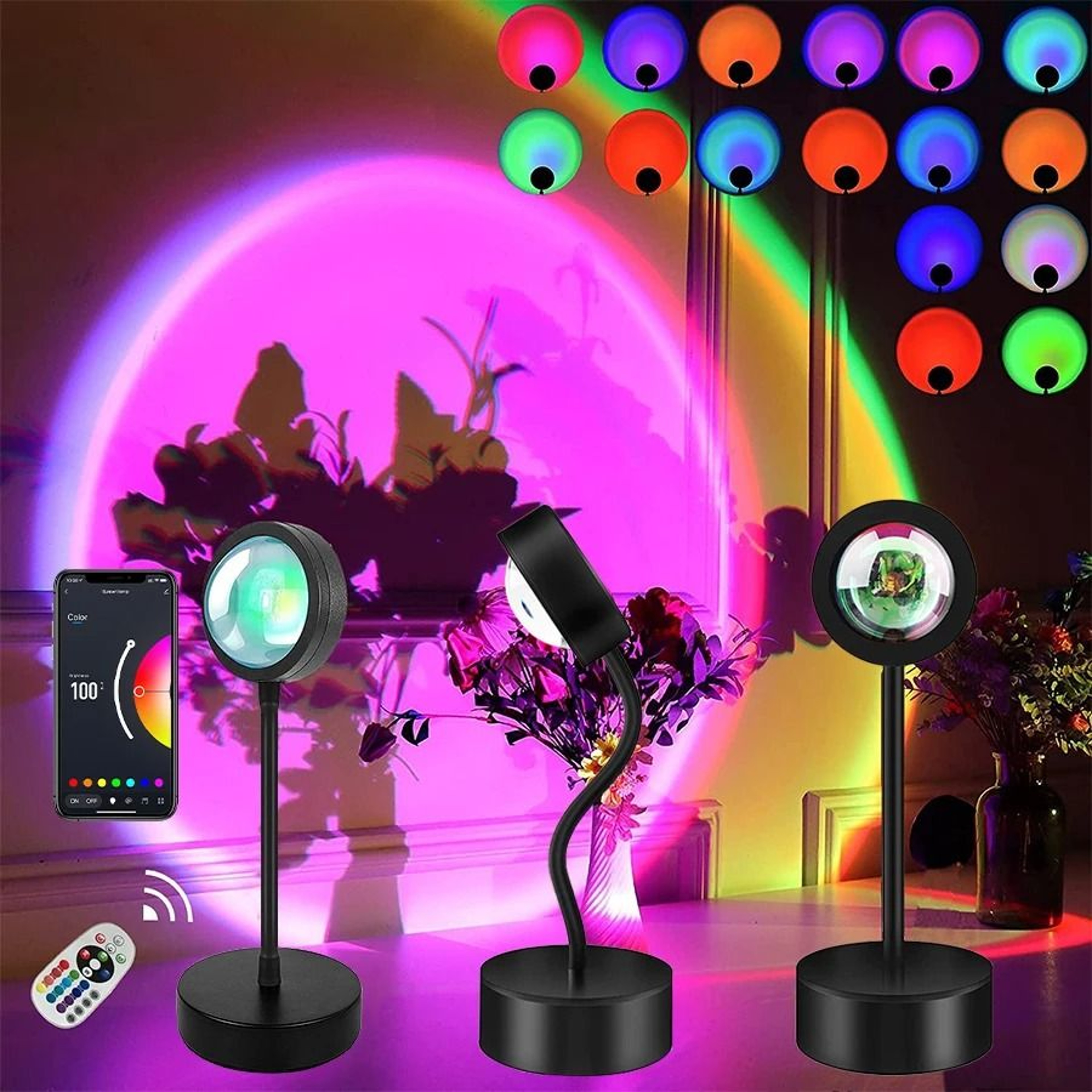 RGB Sunset Projector Lamp 360 Degree Rotating Mood Light With Remote 0