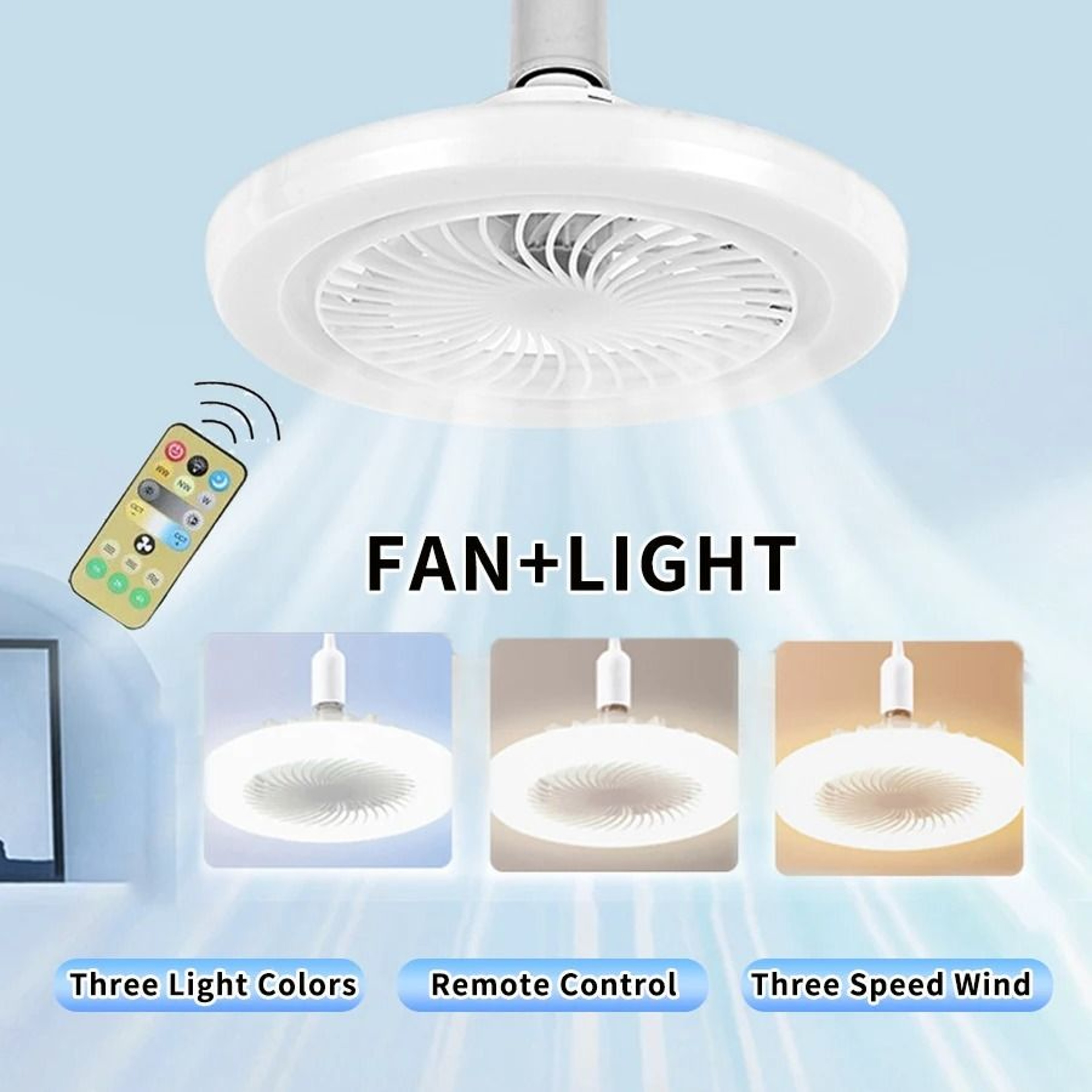 Silent Ceiling Fan With Light E27 Remote Control 30W LED Fan Lamp For Bedroom Kitchen Living Room 0