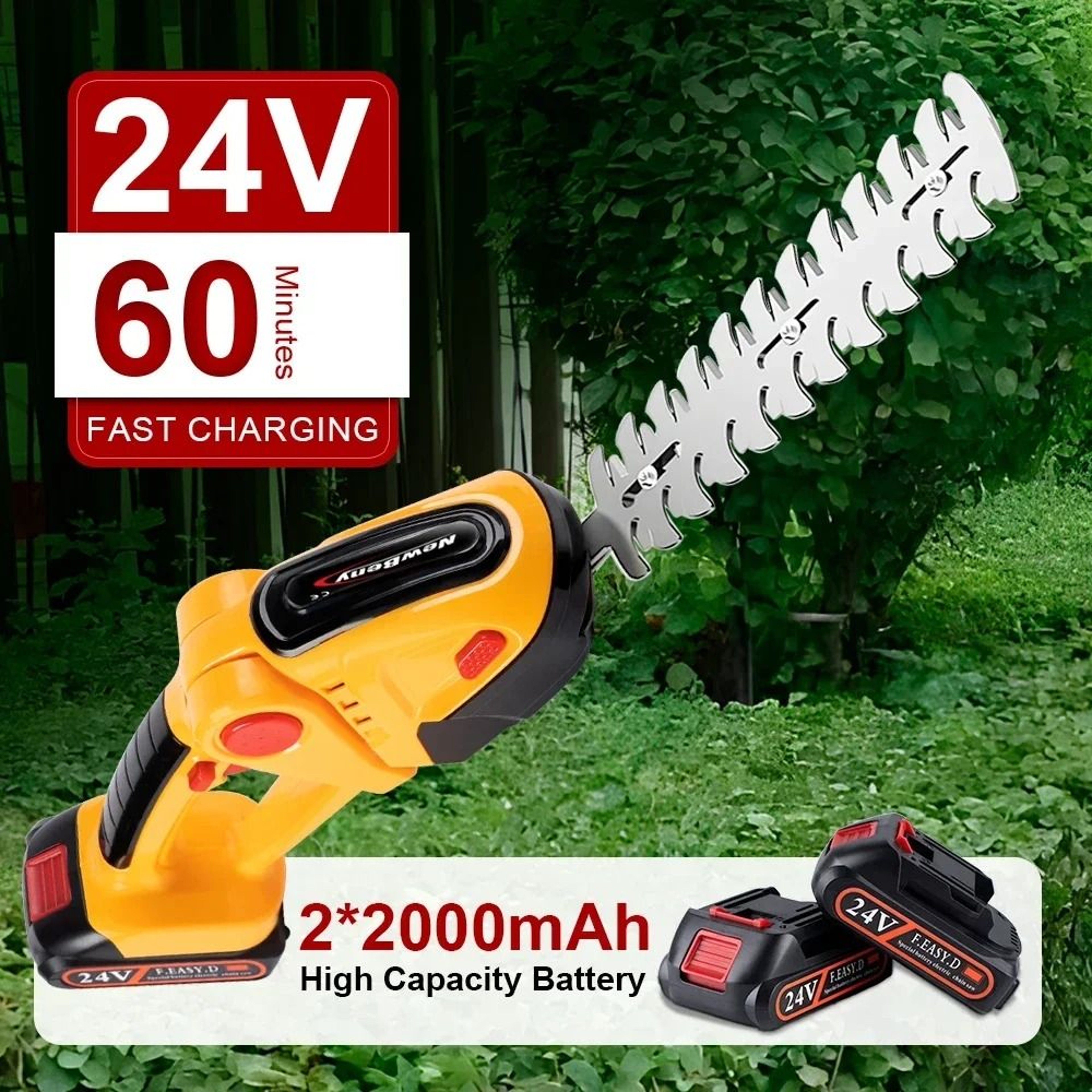 2 In 1 Cordless Electric Hedge Trimmer Rechargeable Handheld Garden Pruning Tool 5