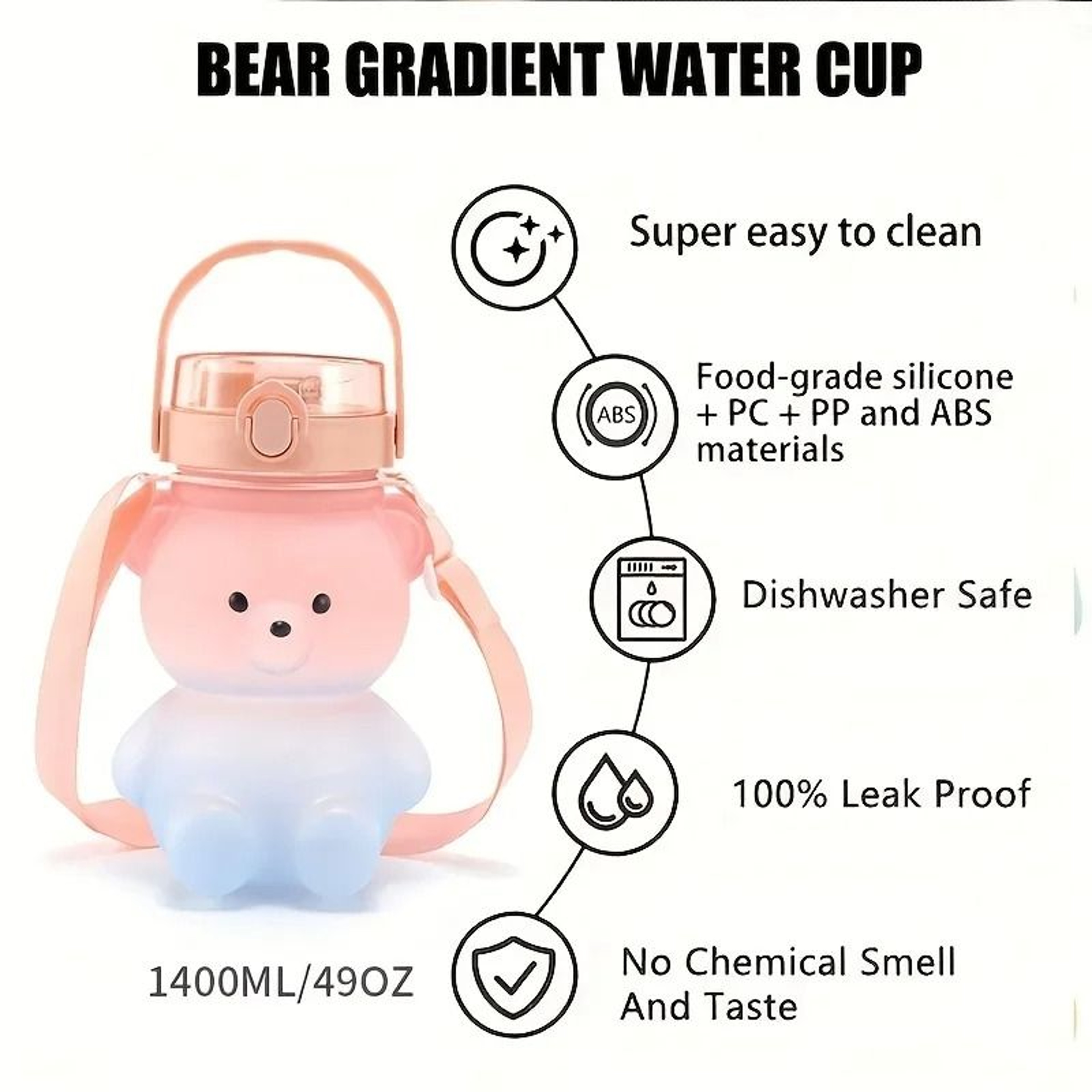 Bear Gradient Cute Large Capacity Straw Water Cup 2