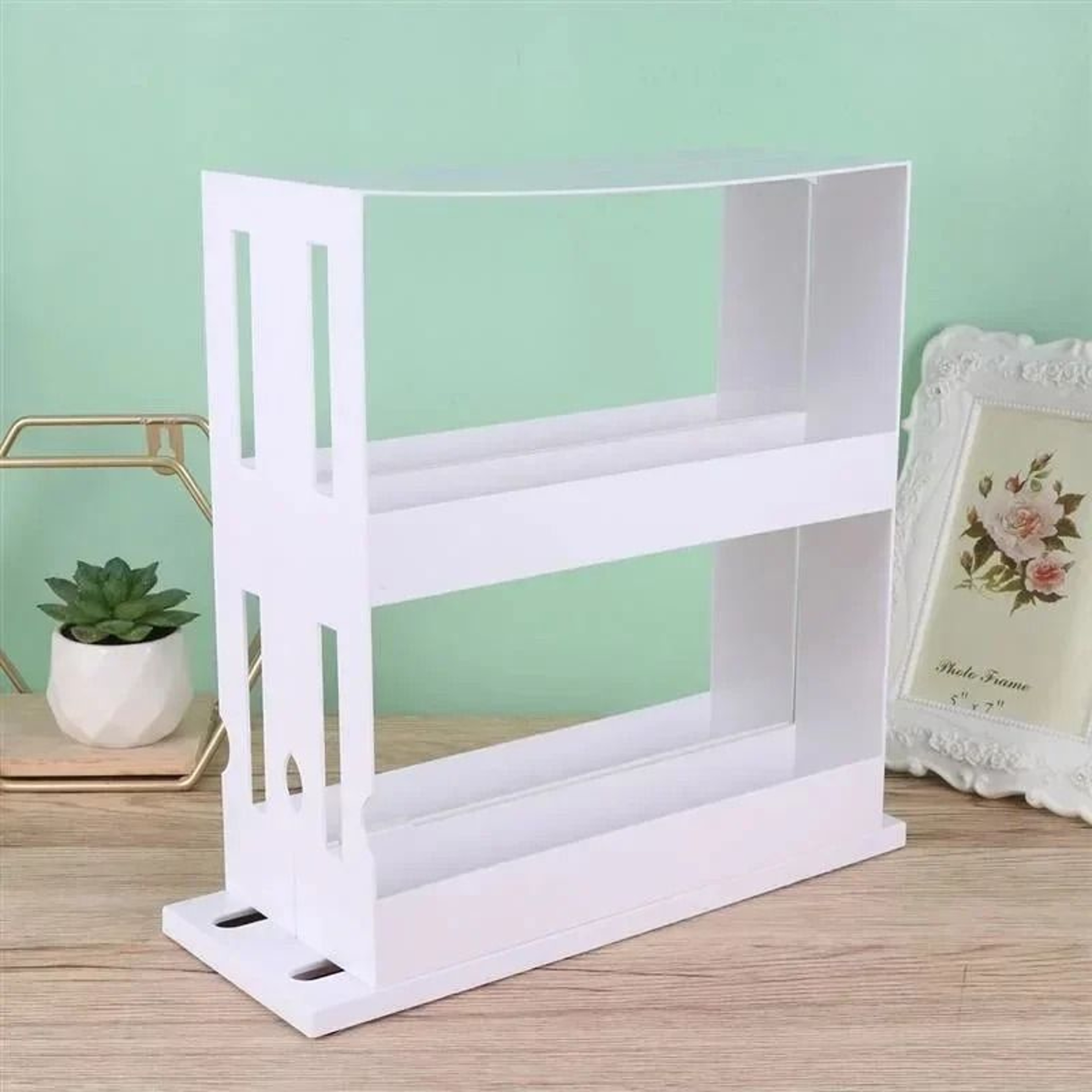 Rotating Two Tier Spice Organizer Rack Swivel Storage Shelf For Kitchen And Bathroom 4