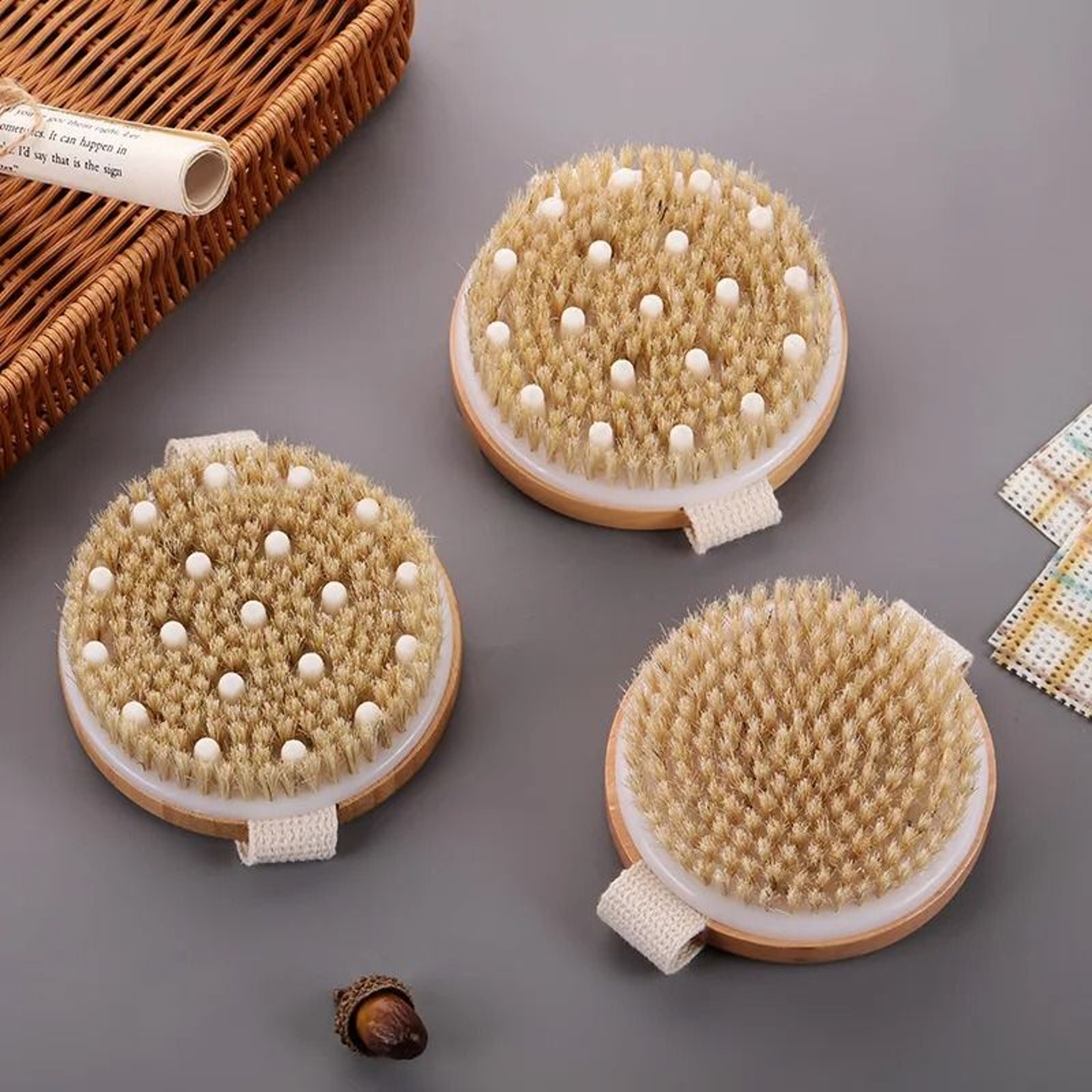 Natural Bristle Body Exfoliating Brush Wet And Dry Skin Scrub Bath Tool 1