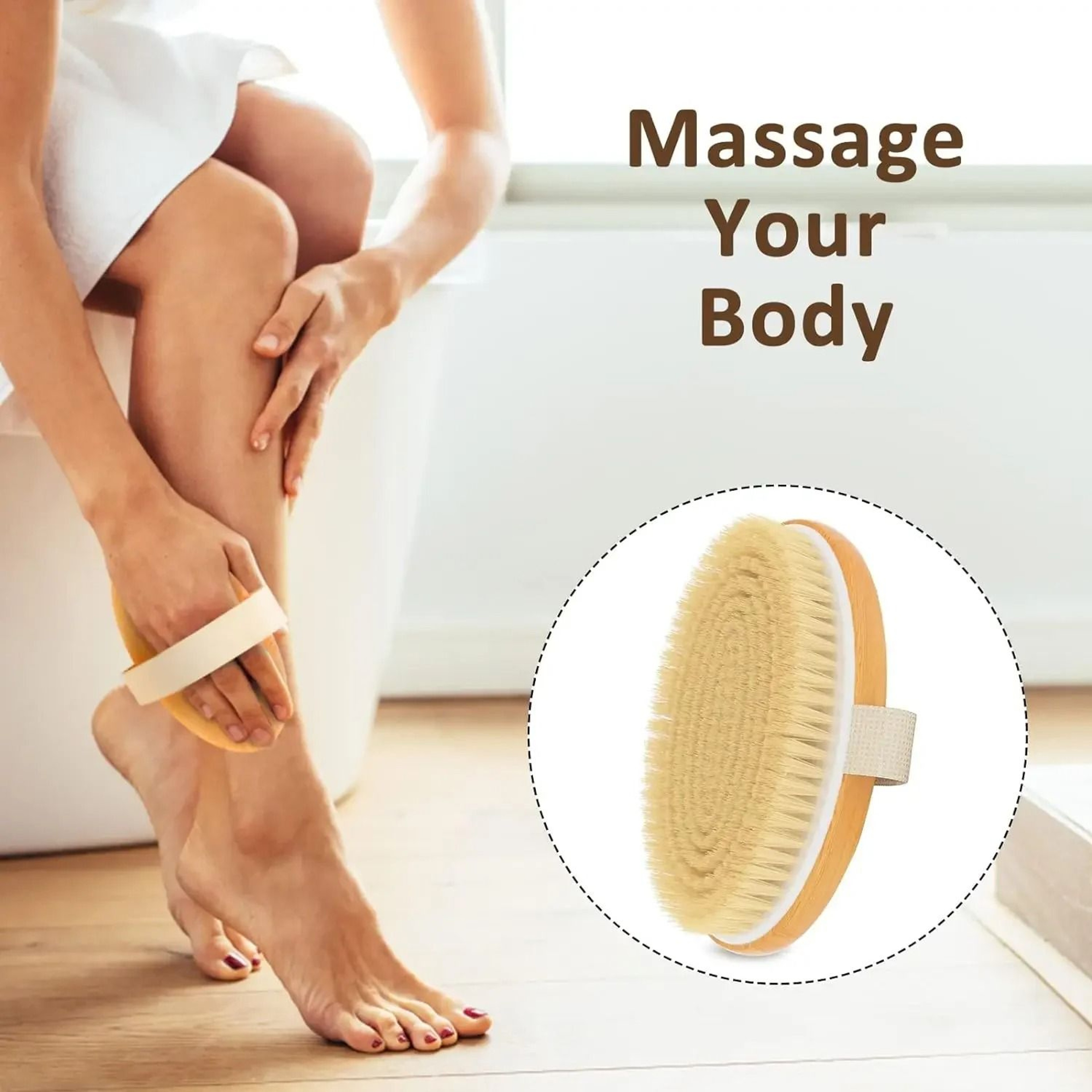 Natural Bristle Body Exfoliating Brush Wet And Dry Skin Scrub Bath Tool 3