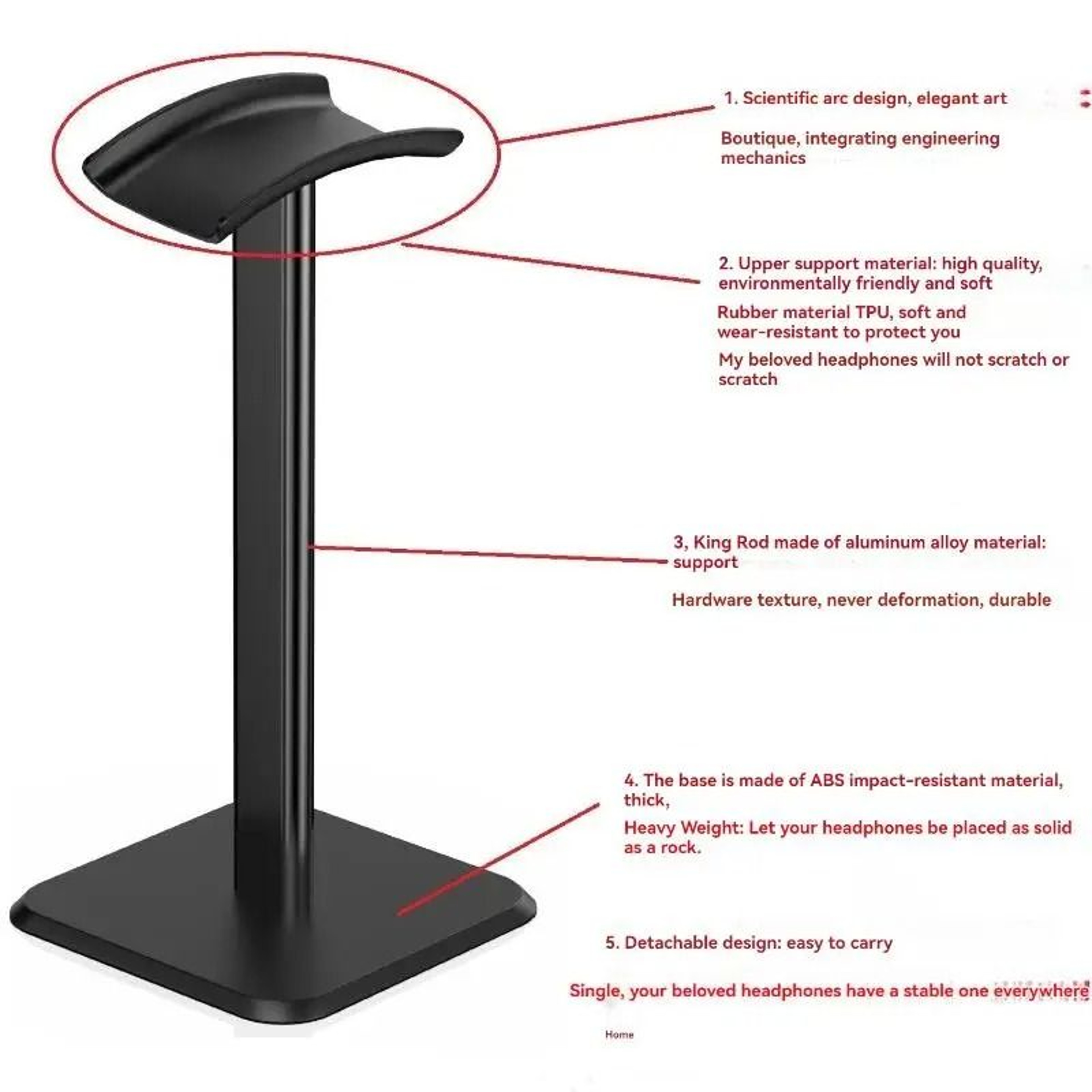 Aluminum Alloy Headset Stand With Flexible Earphone Holder 4