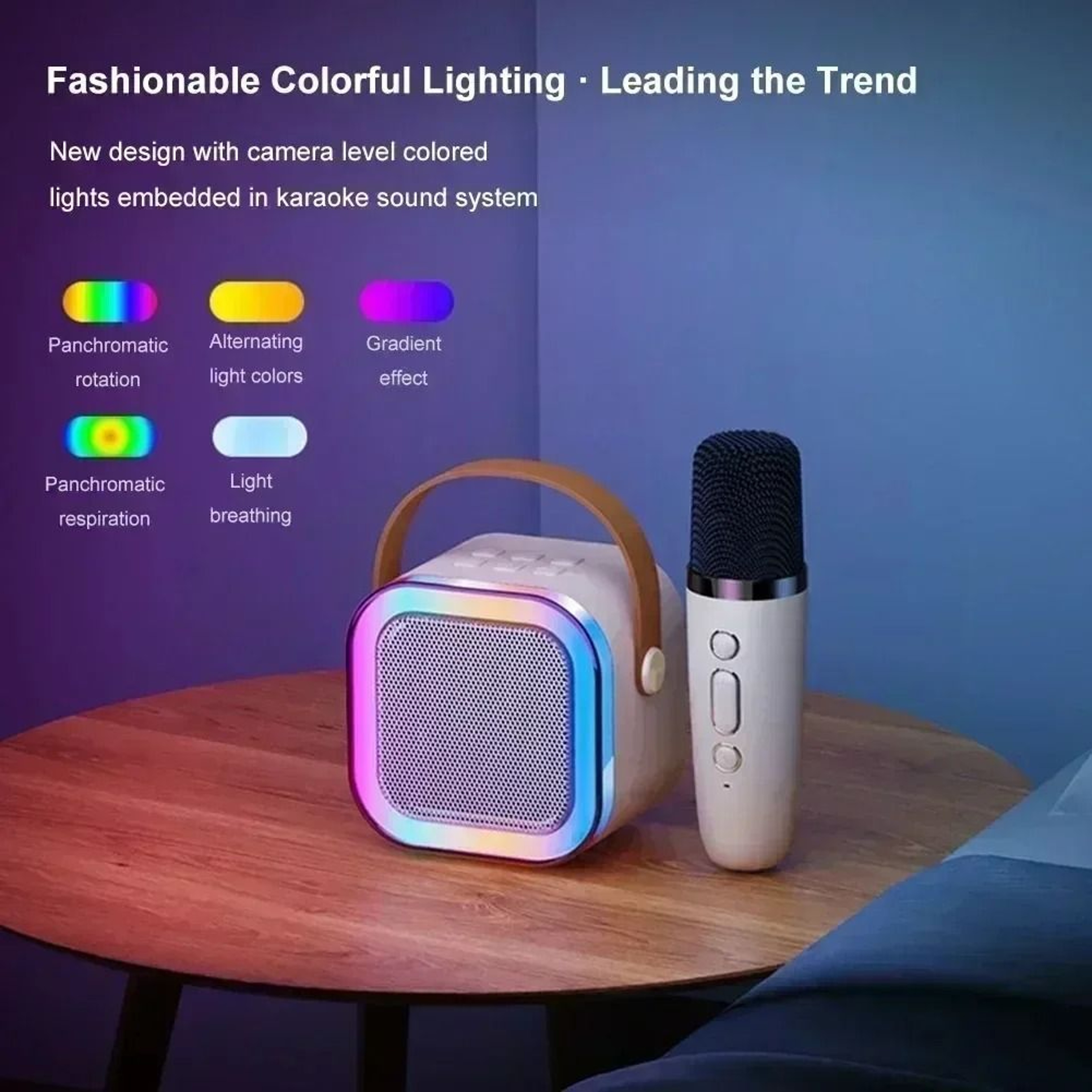 Portable Bluetooth Karaoke Machine With Wireless Microphone And RGB Lights For Home And Travel 5