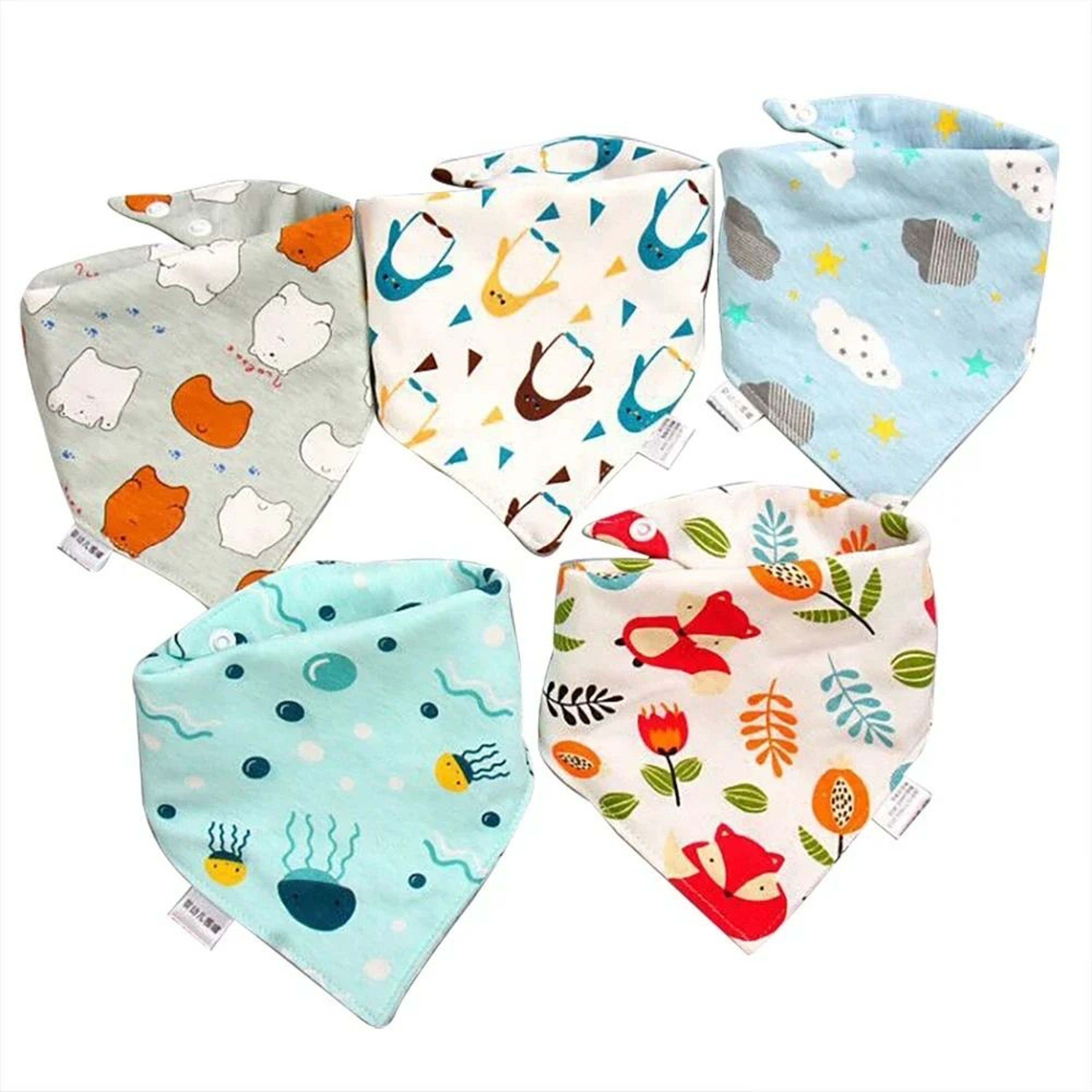 5 Pcs Cartoon Triangle Cotton Bib Baby Bandana Bibs Scarf Burp Cloths For Boys And Girls 10