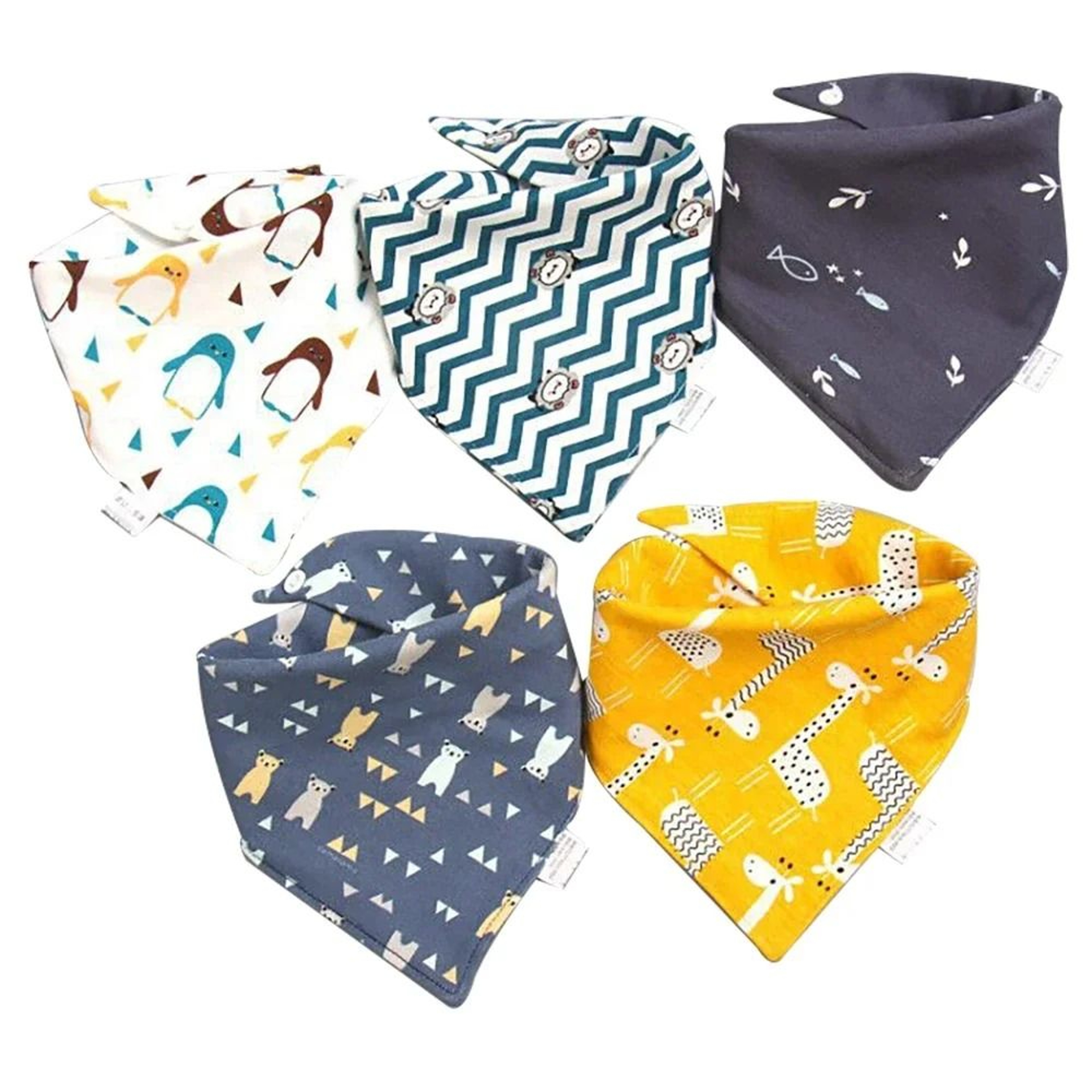 5 Pcs Cartoon Triangle Cotton Bib Baby Bandana Bibs Scarf Burp Cloths For Boys And Girls 5