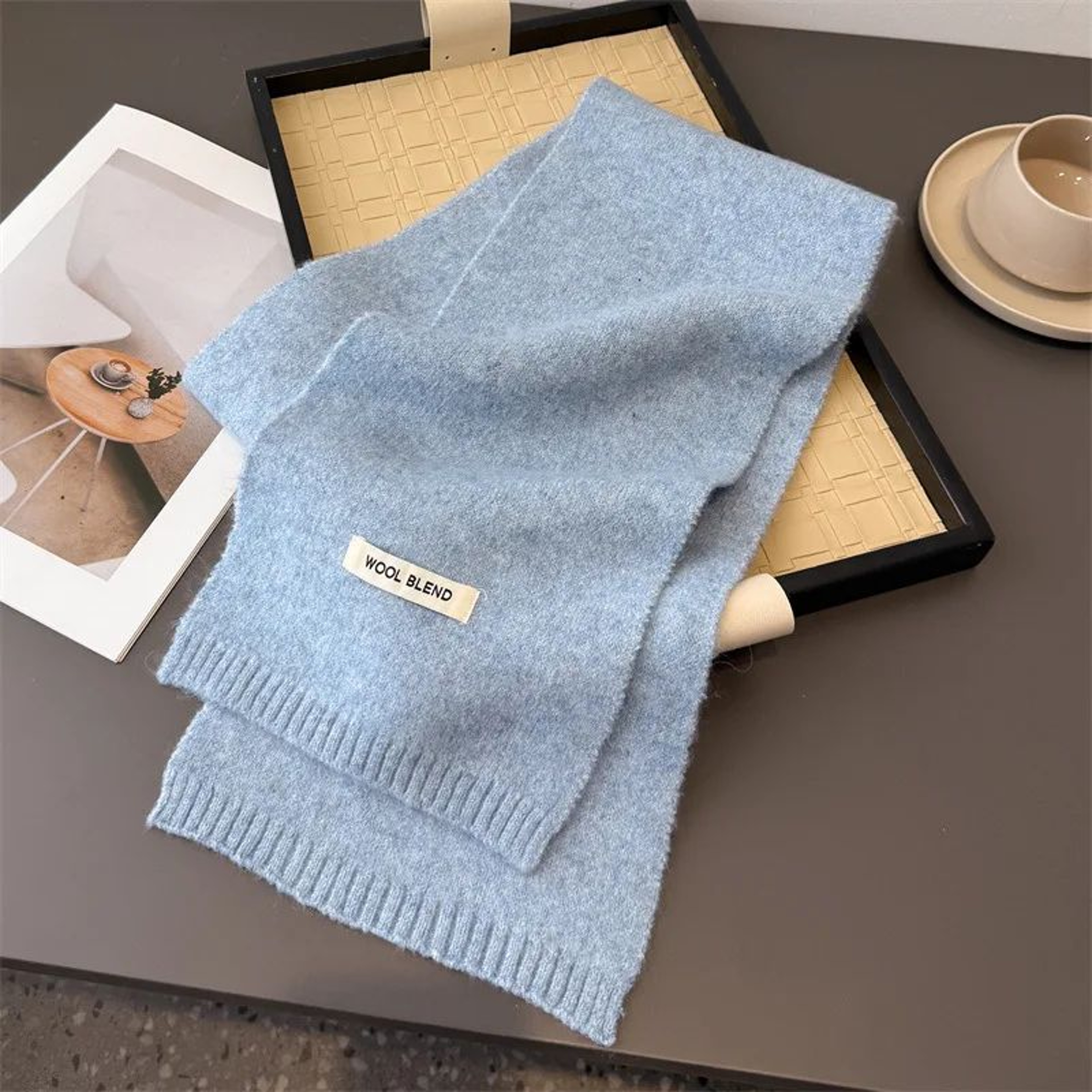 Draped winter scarf with knitwear