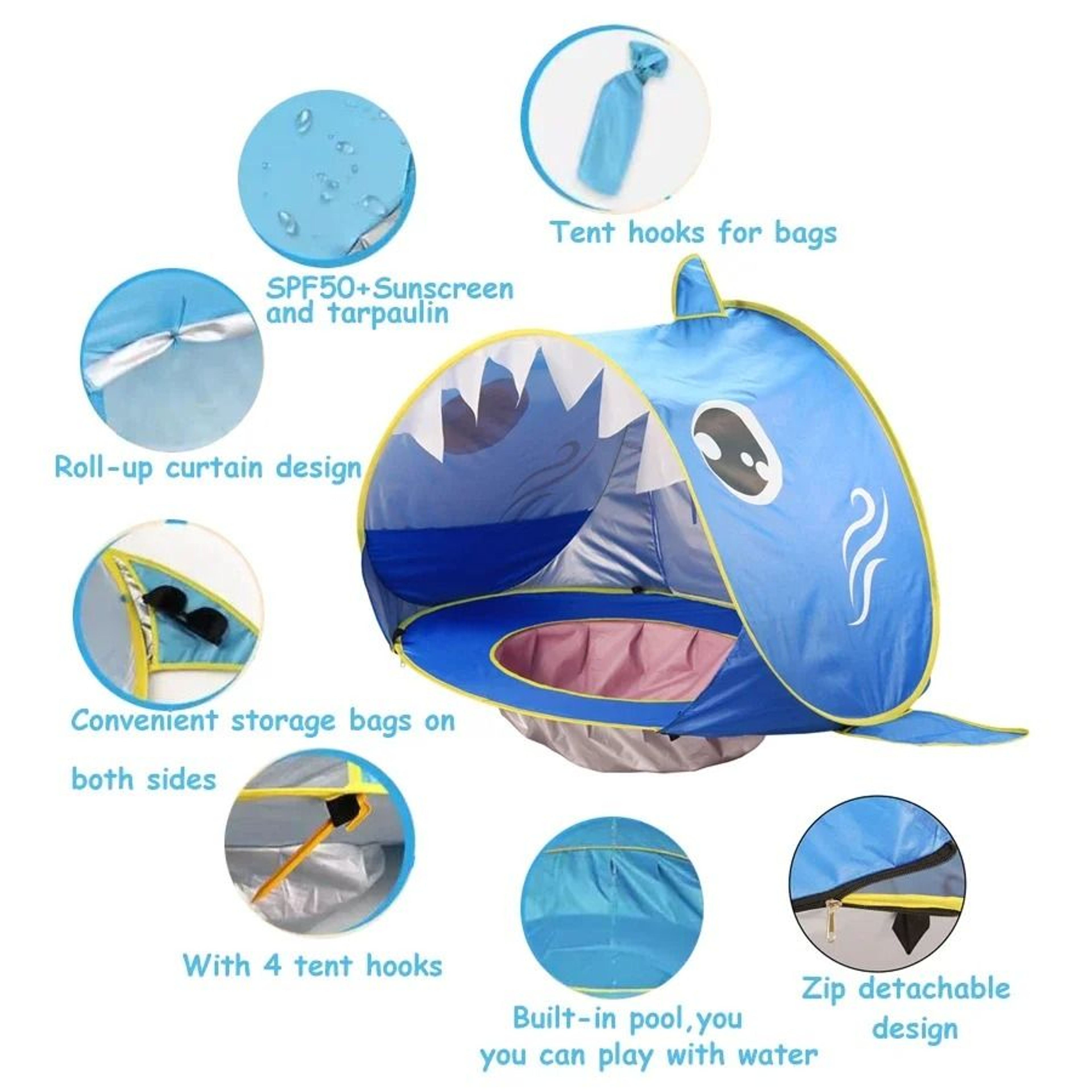 2 IN 1 Waterproof Sun Shelter UVprotecting Baby Beach Tent With Builtin Pool 1
