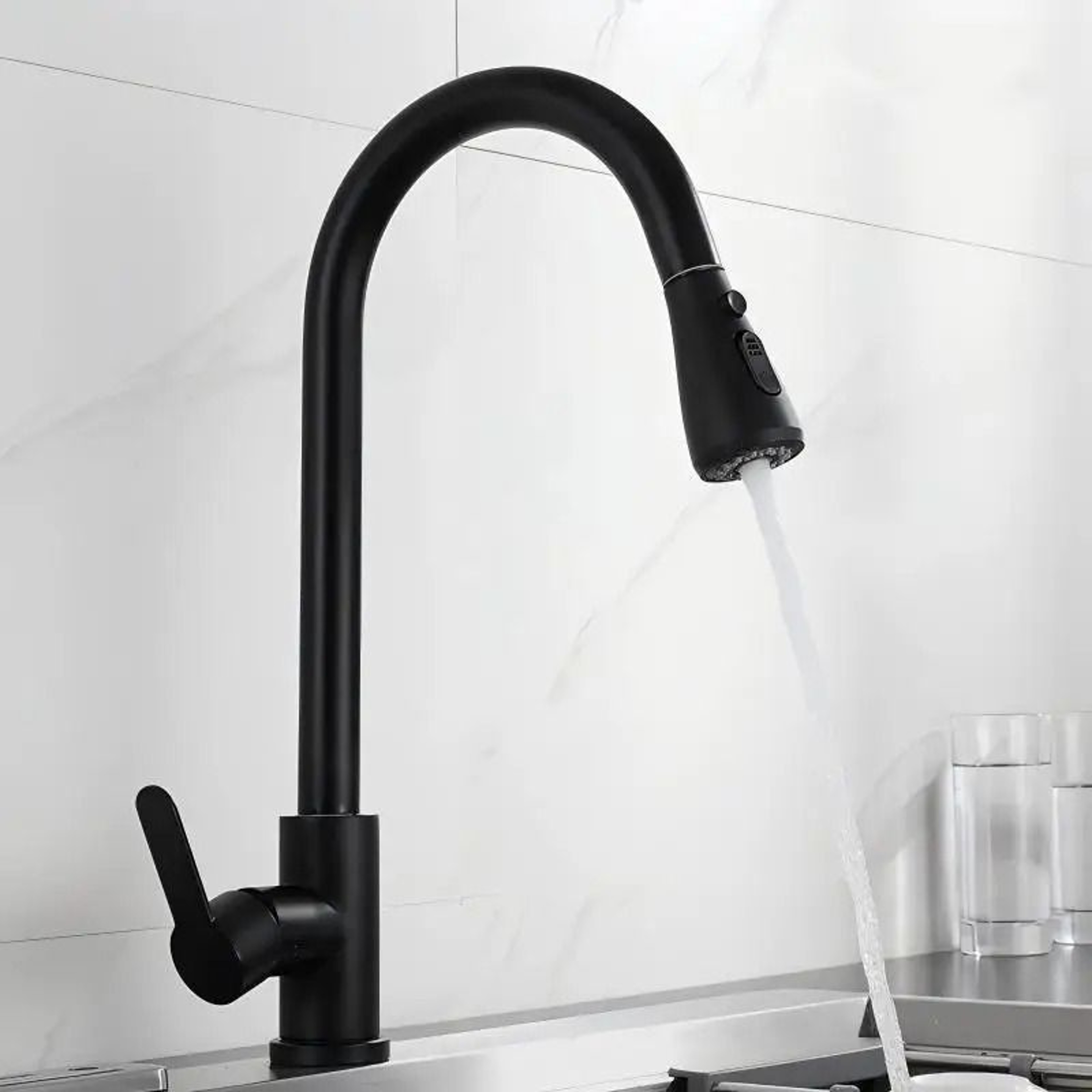 304 Stainless Steel PullOut Kitchen Sink Faucet Deck Mounted Mixer With Stream Sprayer 27