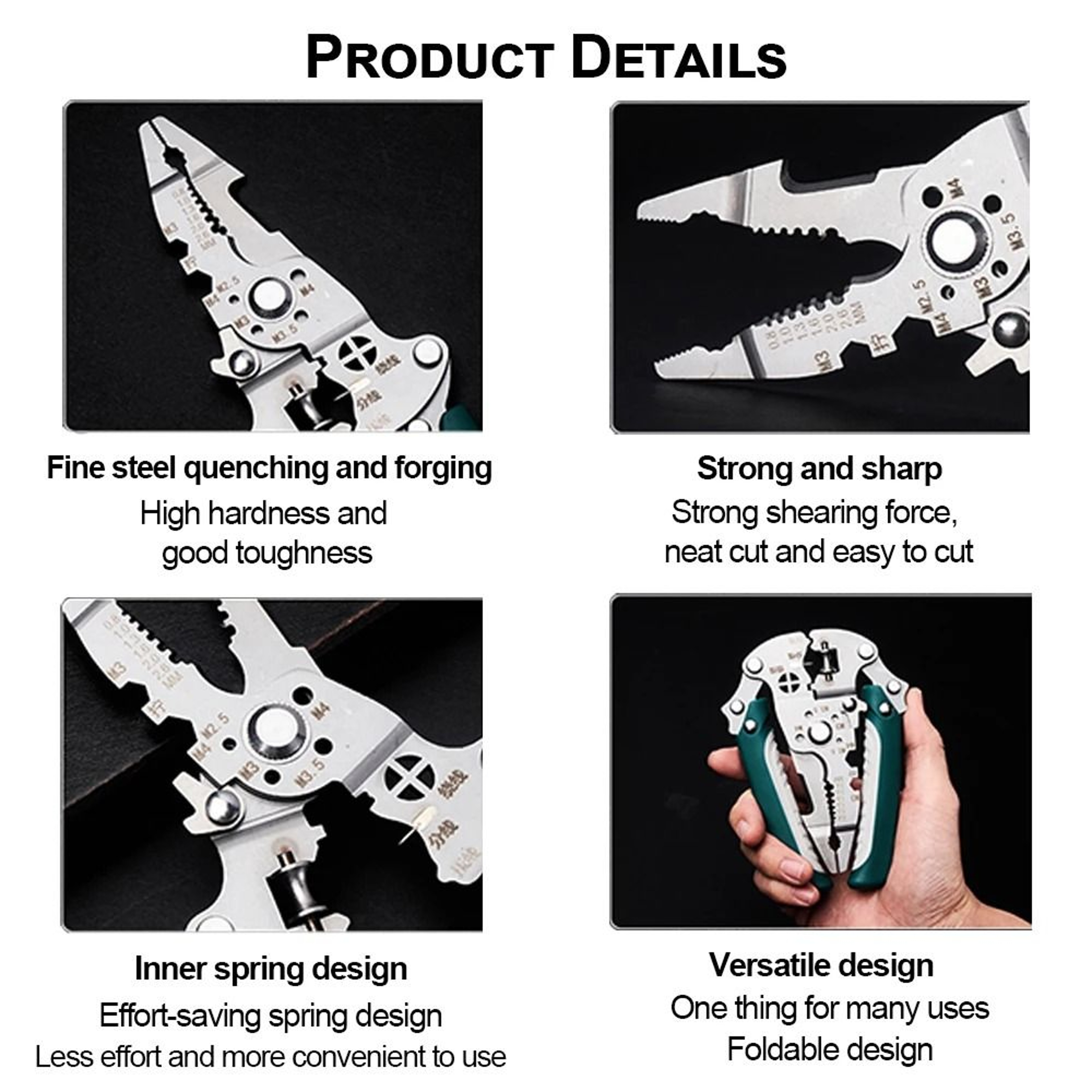 Multipurpose 420J2 Stainless Steel Wire Stripper Crimper And Cable Cutter Pliers 2