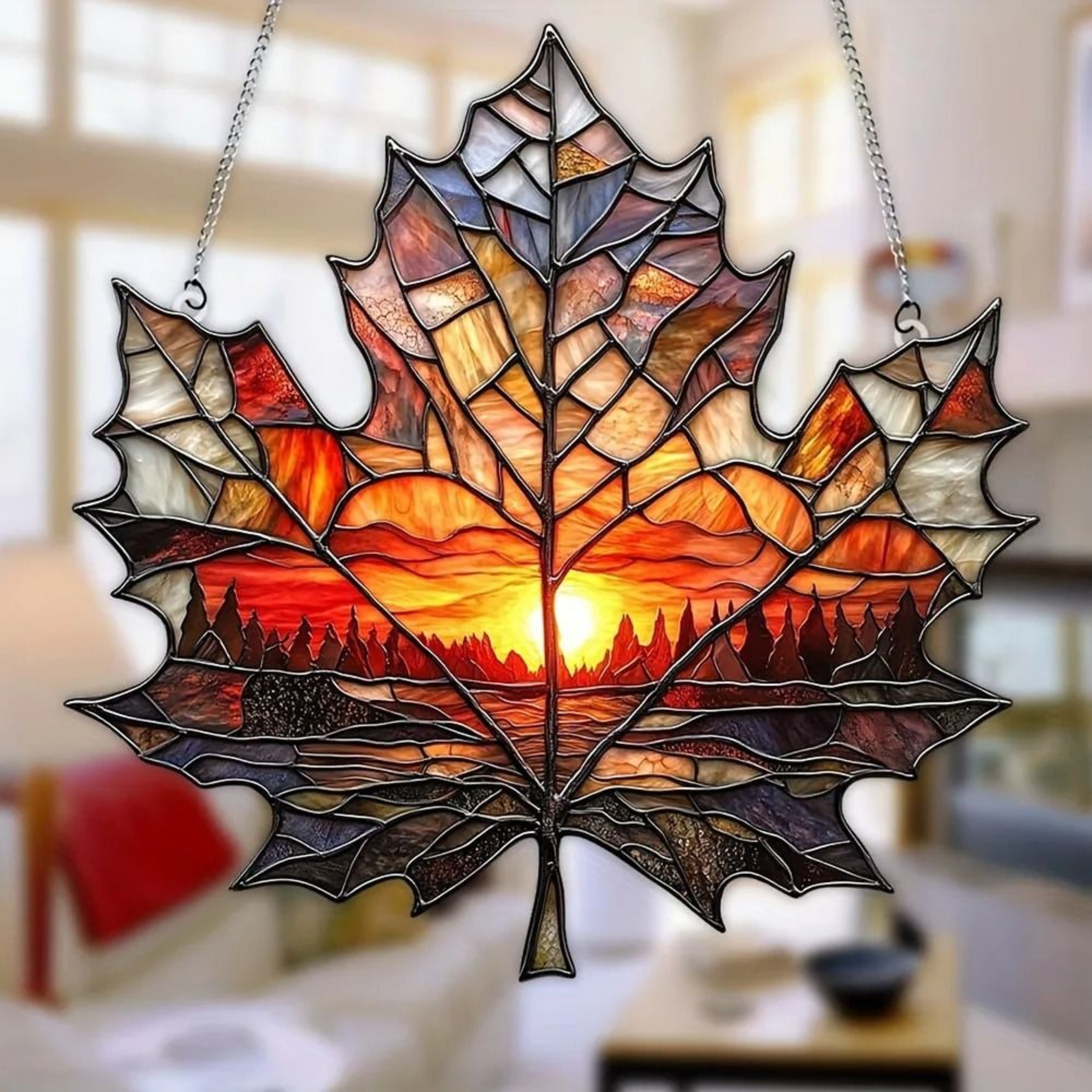 Sunset Maple Leaf Outdoor Decor Suncatcher Window And Curtain Hanging Decoration 0