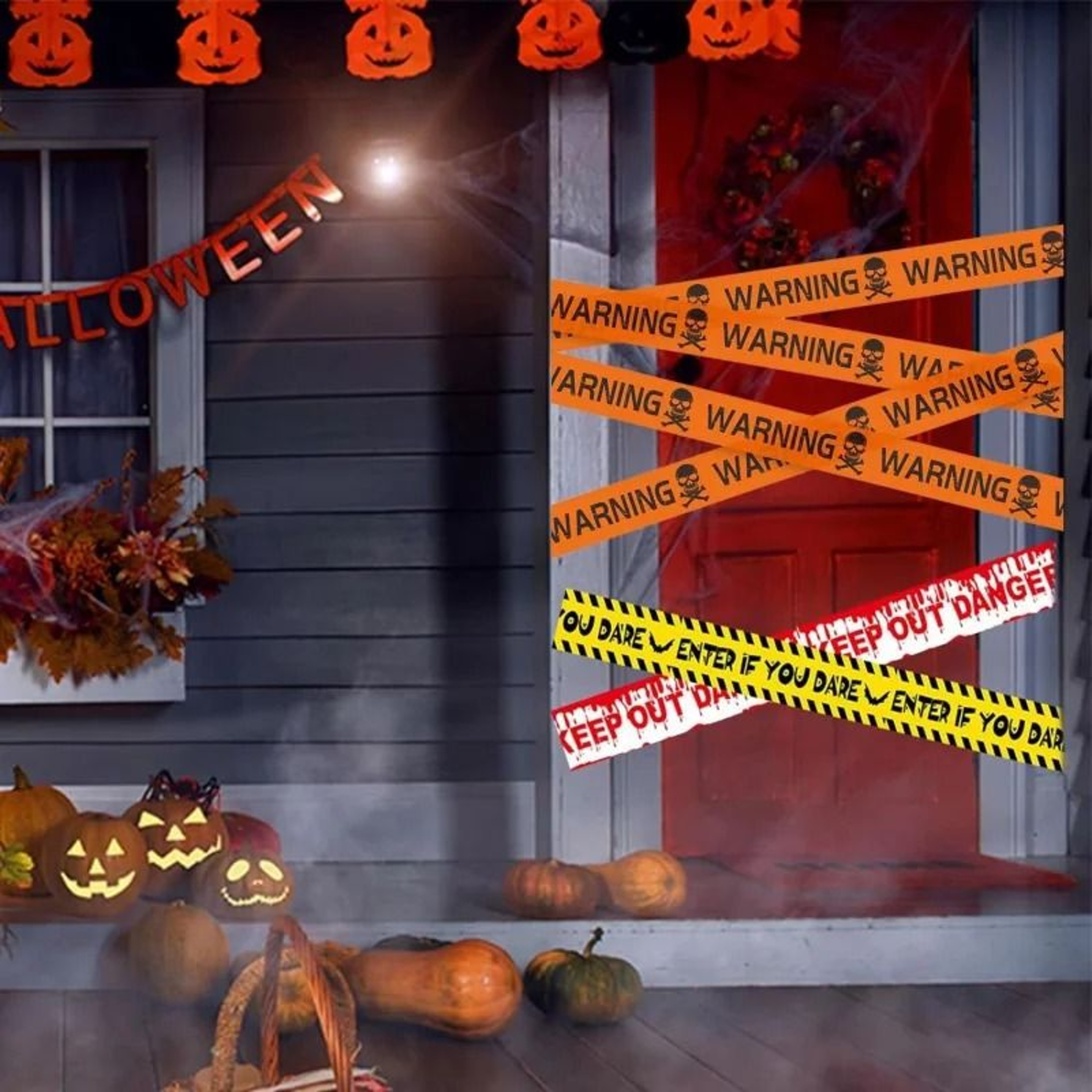 1pc Halloween Warning Strip Plastic Isolation Tape Haunted House Horror Atmosphere Decoration 4