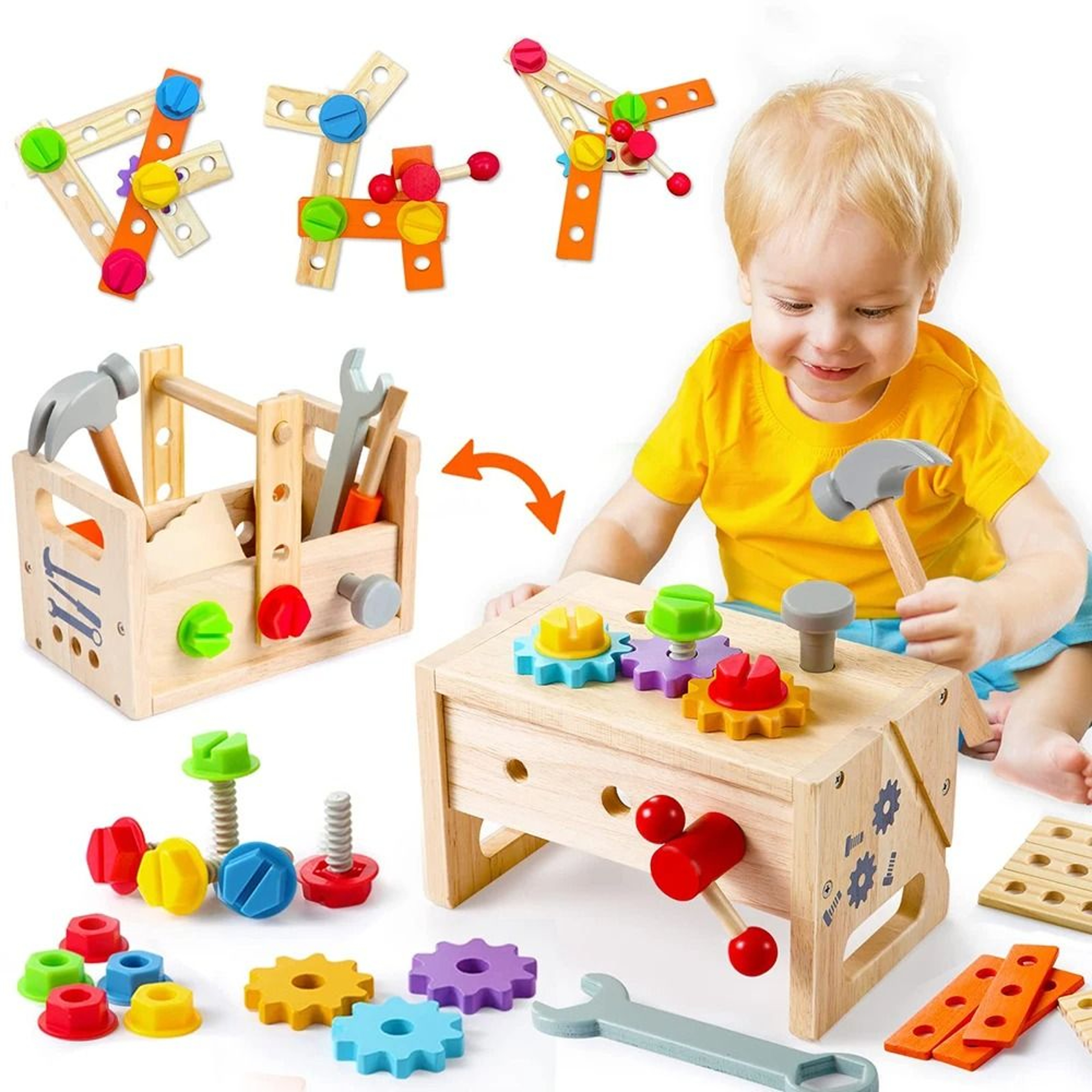 Kids Tool Bench Wooden Set Toys Montessori Workbench Construction STEM Educational Gifts 0