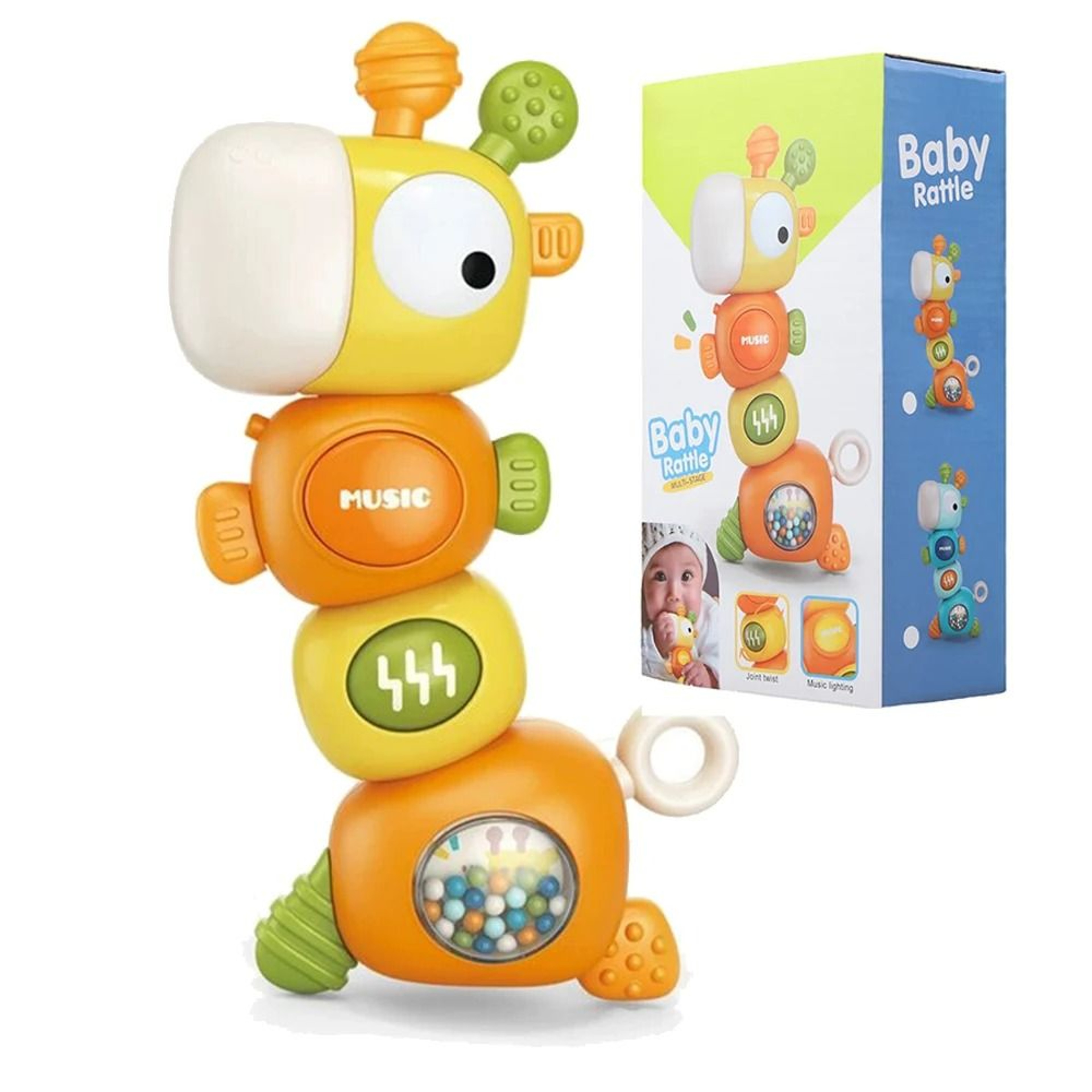 Baby Rattle  Teething Toy Giraffe Musical Silicone Montessori Sensory Toy 0