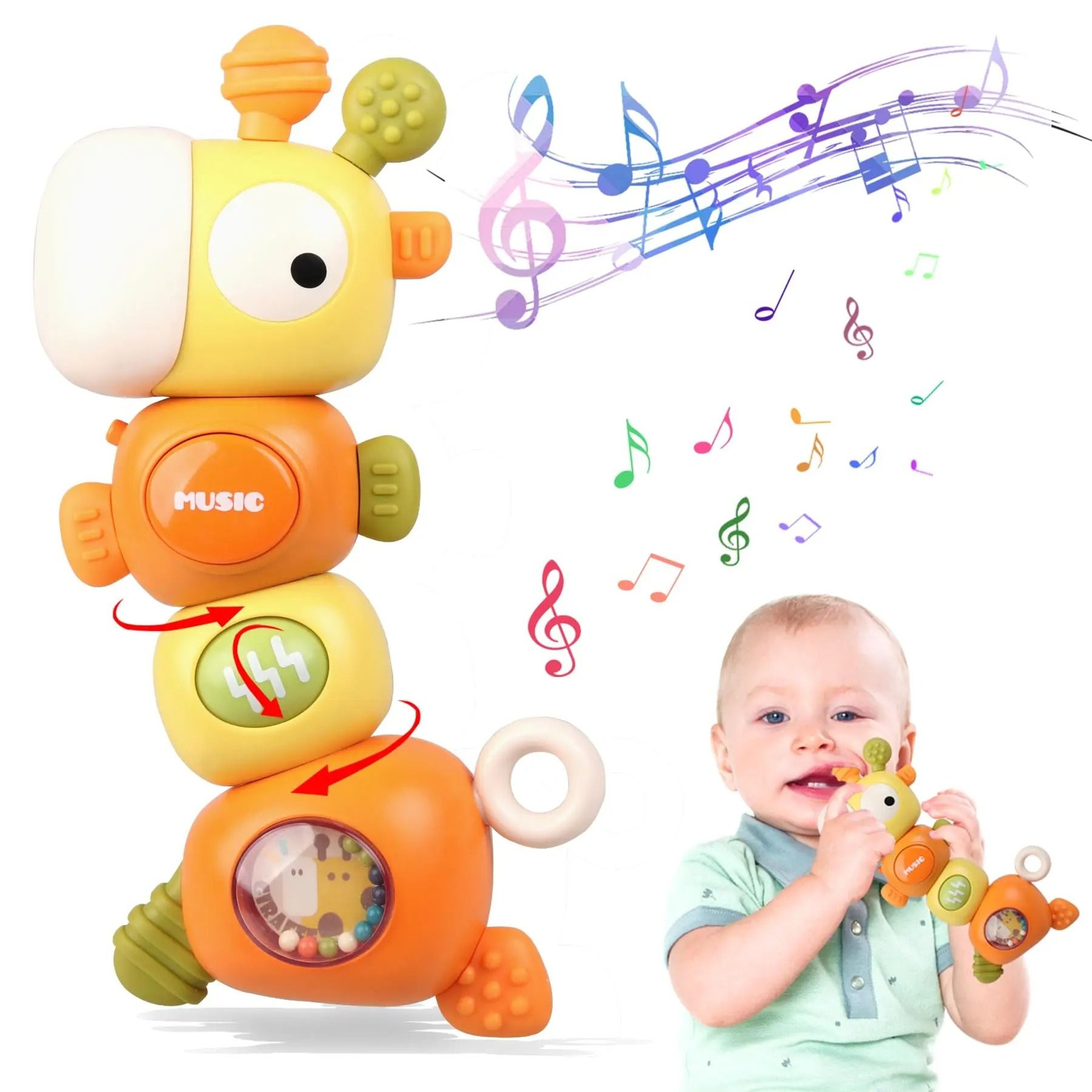Baby Rattle  Teething Toy Giraffe Musical Silicone Montessori Sensory Toy 1