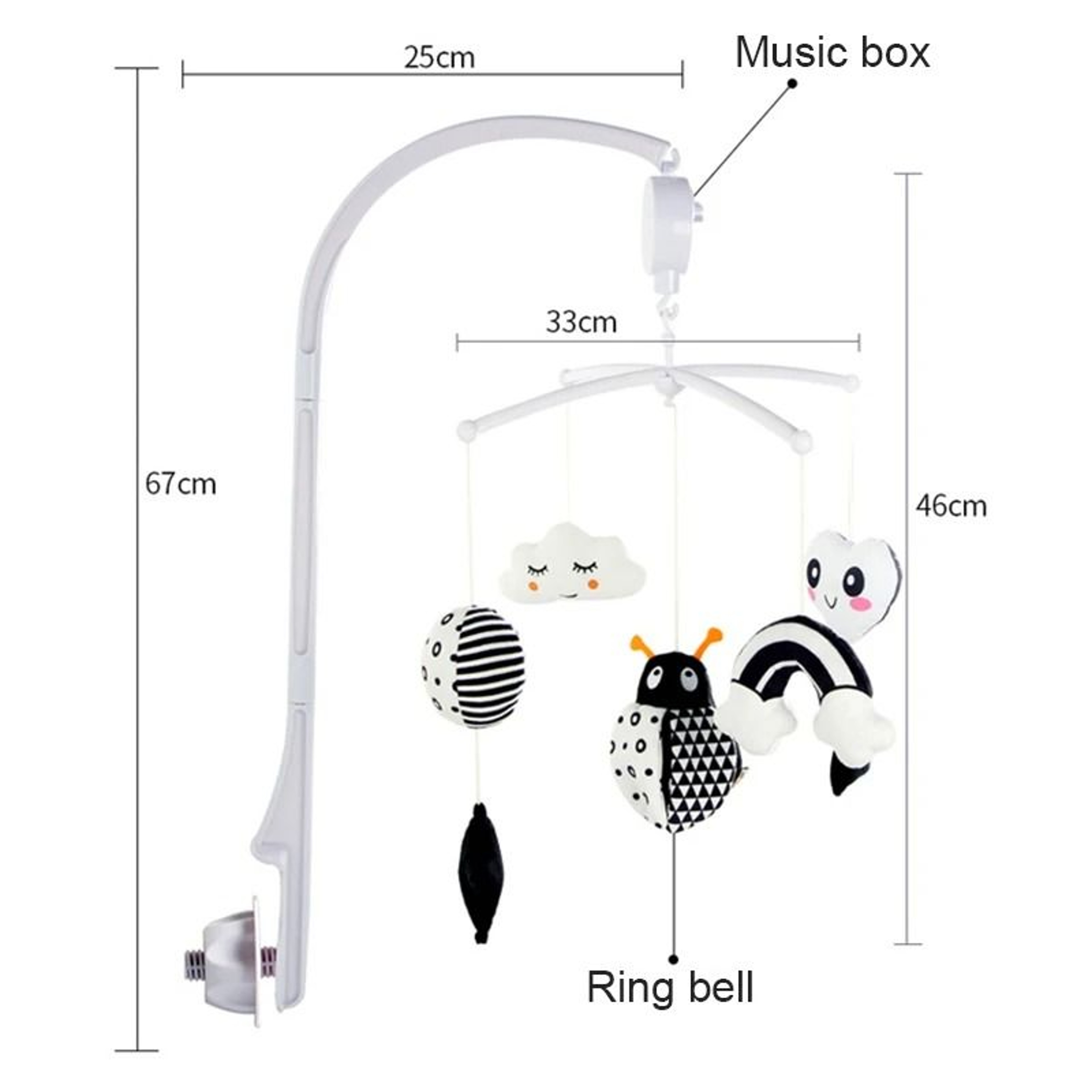 Animal Music Box Black And White Bed Bell Toy Baby Crib Rattle For Newborns 4