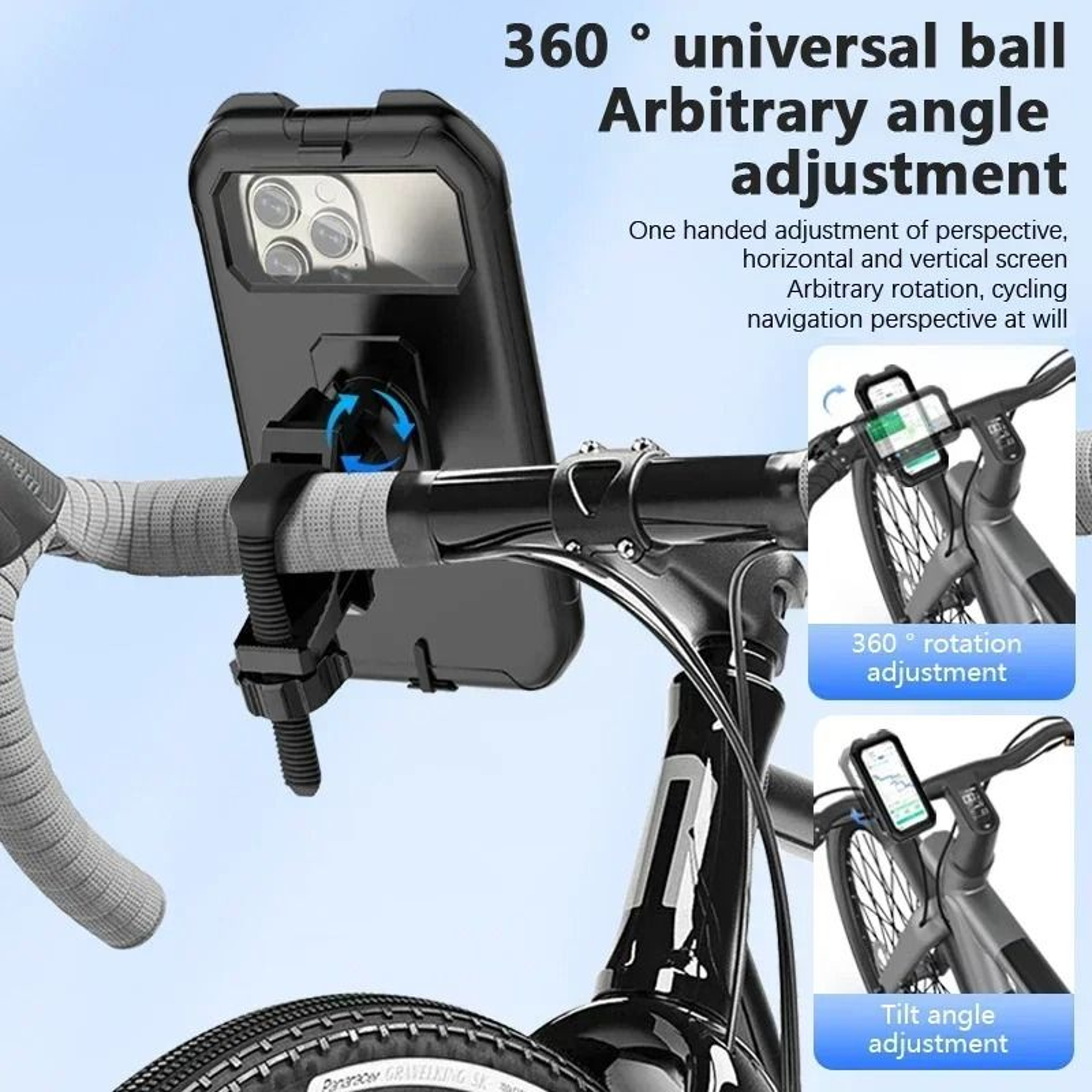 Waterproof Motorcycle  Bicycle Phone Holder 360 Rotating Adjustable GPS Stand 0