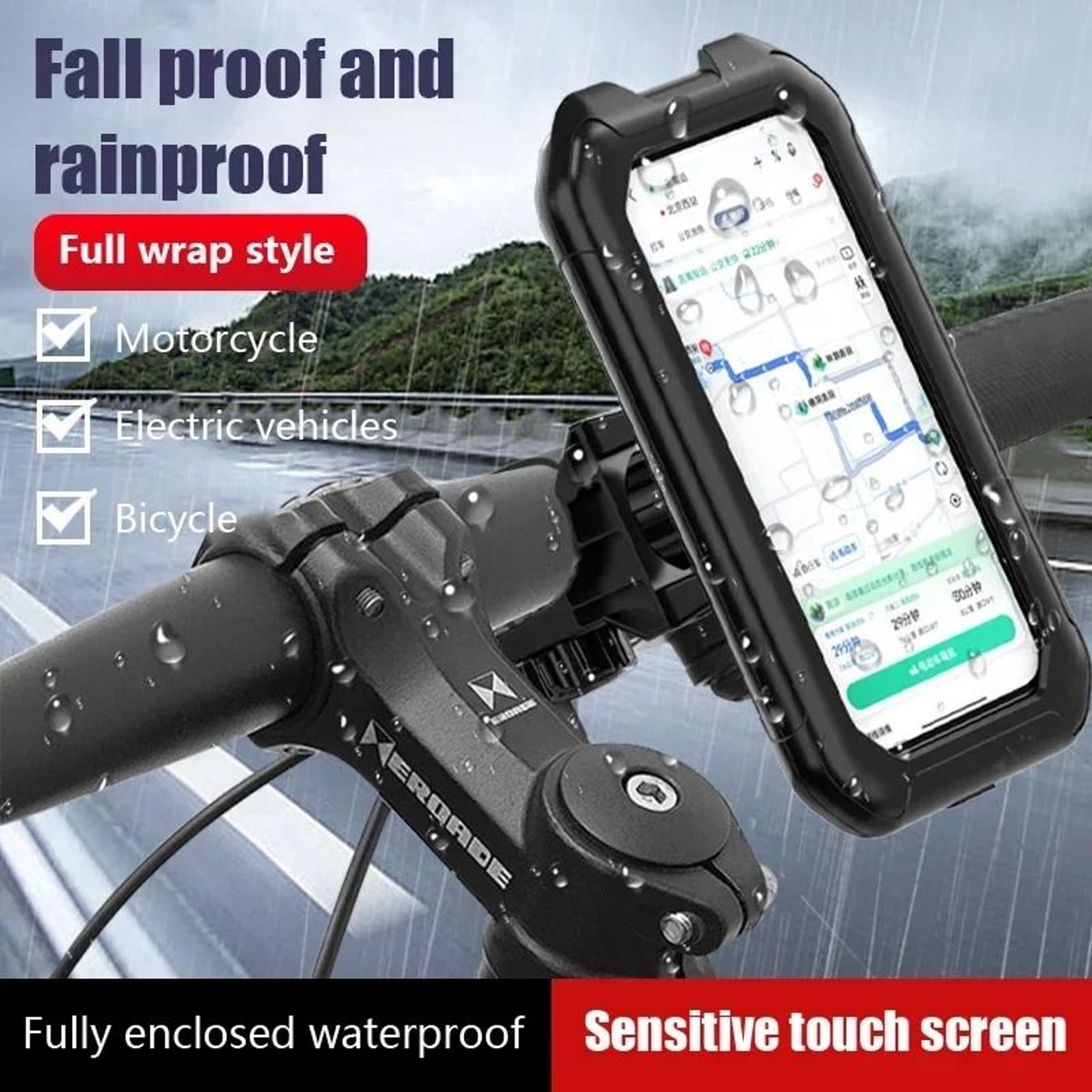 Waterproof Motorcycle  Bicycle Phone Holder 360 Rotating Adjustable GPS Stand 1