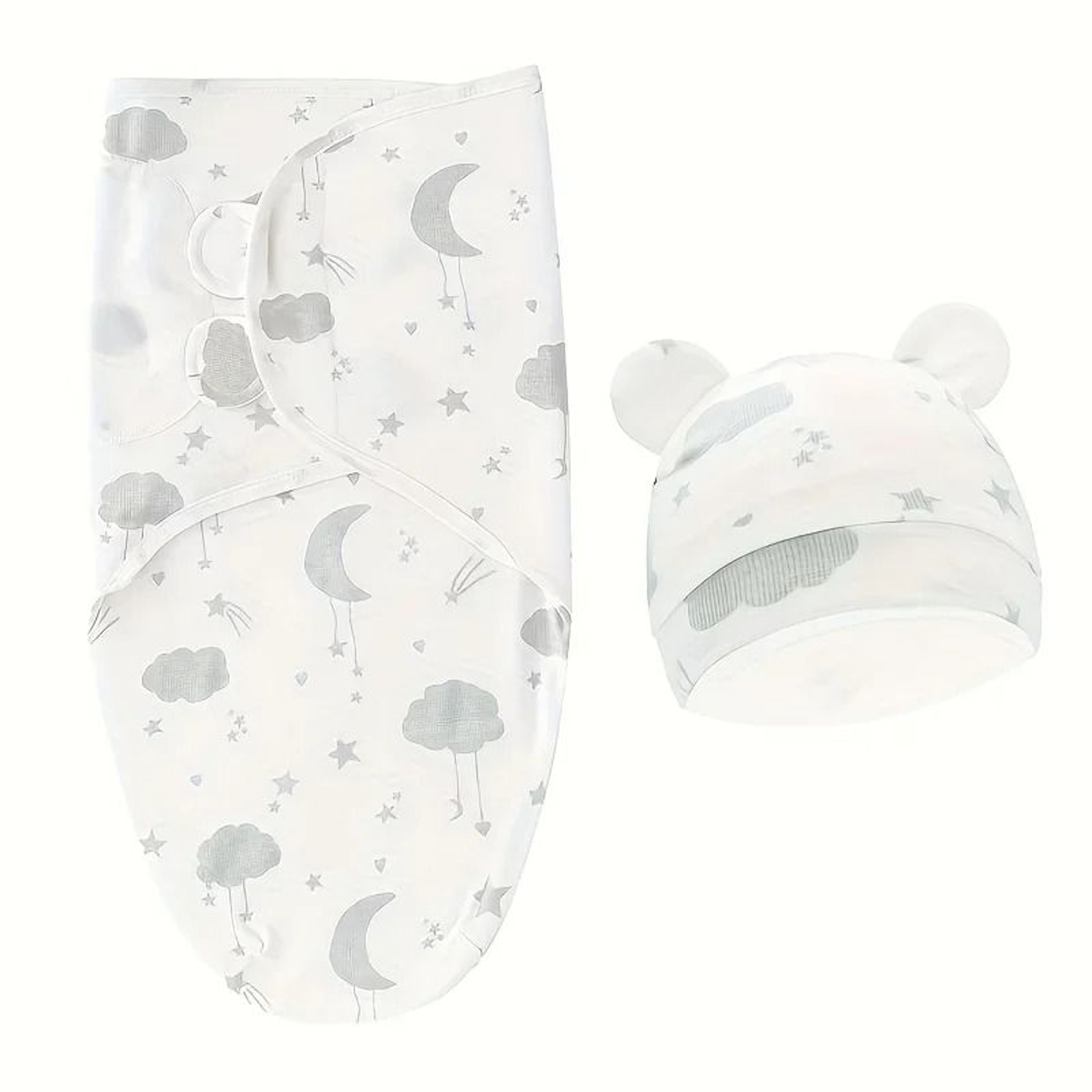 1pc Baby Swaddle Set With Hat  UltraSoft Gray Star Cloud  Moon Patterns 6