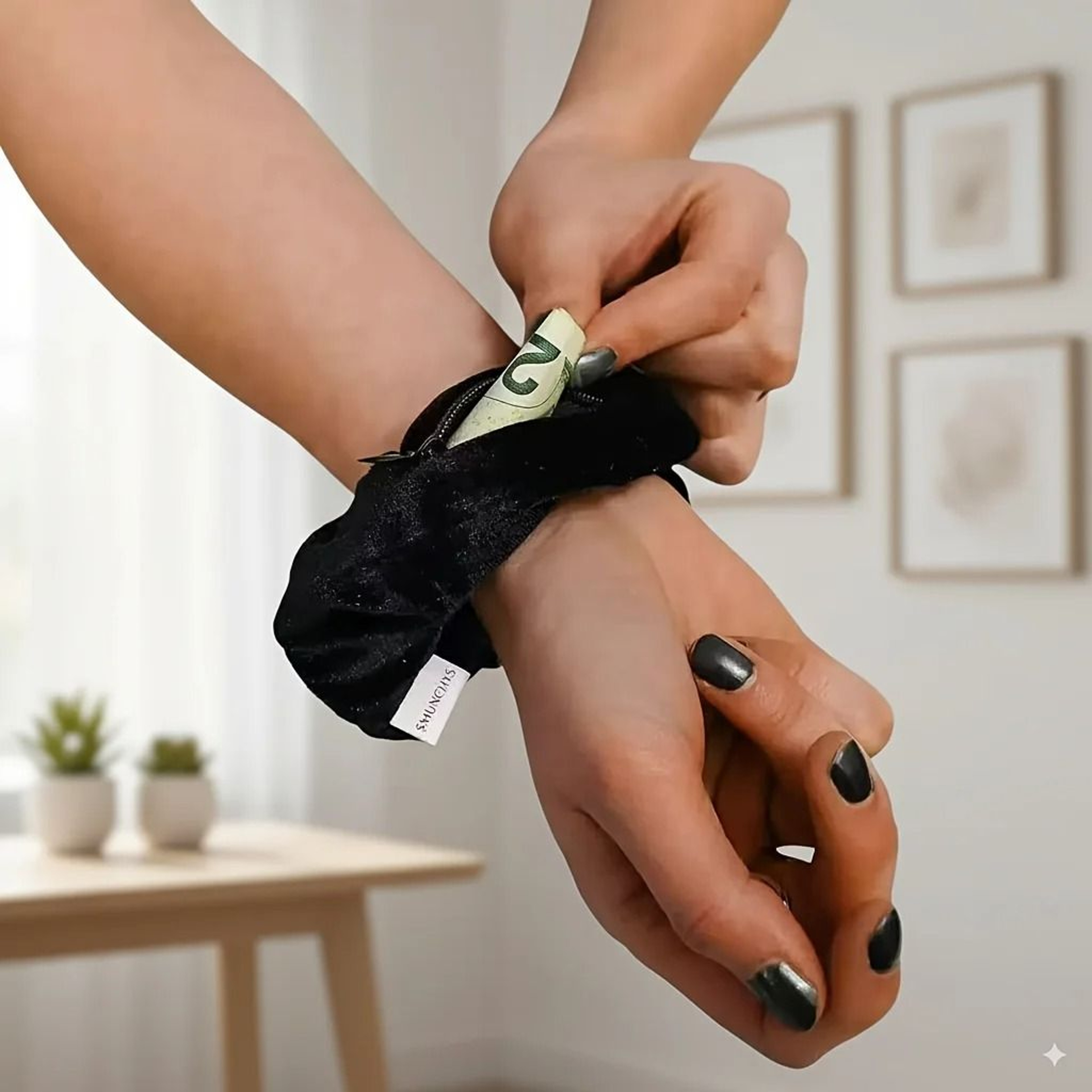 1pc Portable Hidden Safe Secret Hair Tie  Discreet Zipper Storage Scrunchie 0