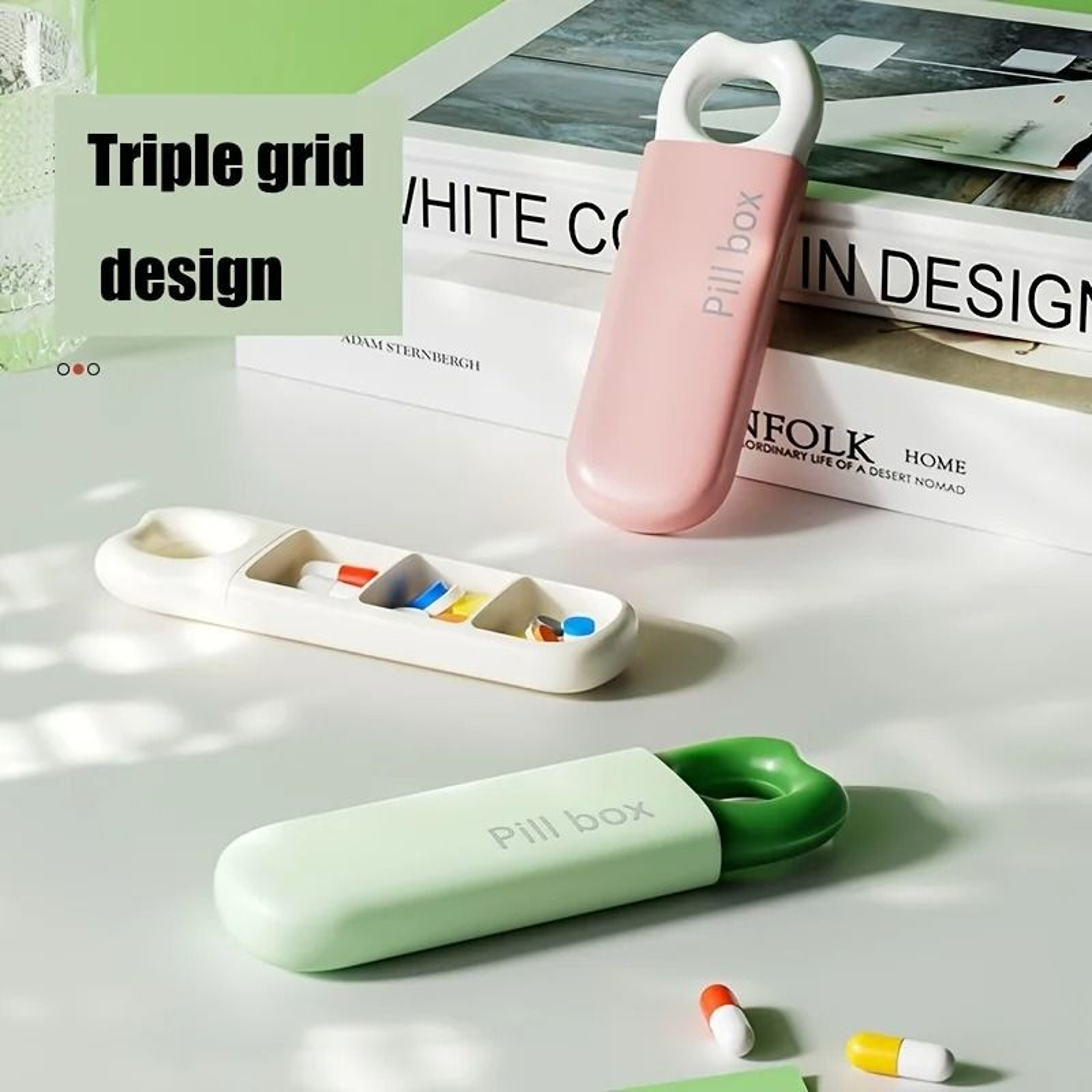 1pc Medication Organizer Box With PushLock Lid  Compact  Portable Pill Case 4