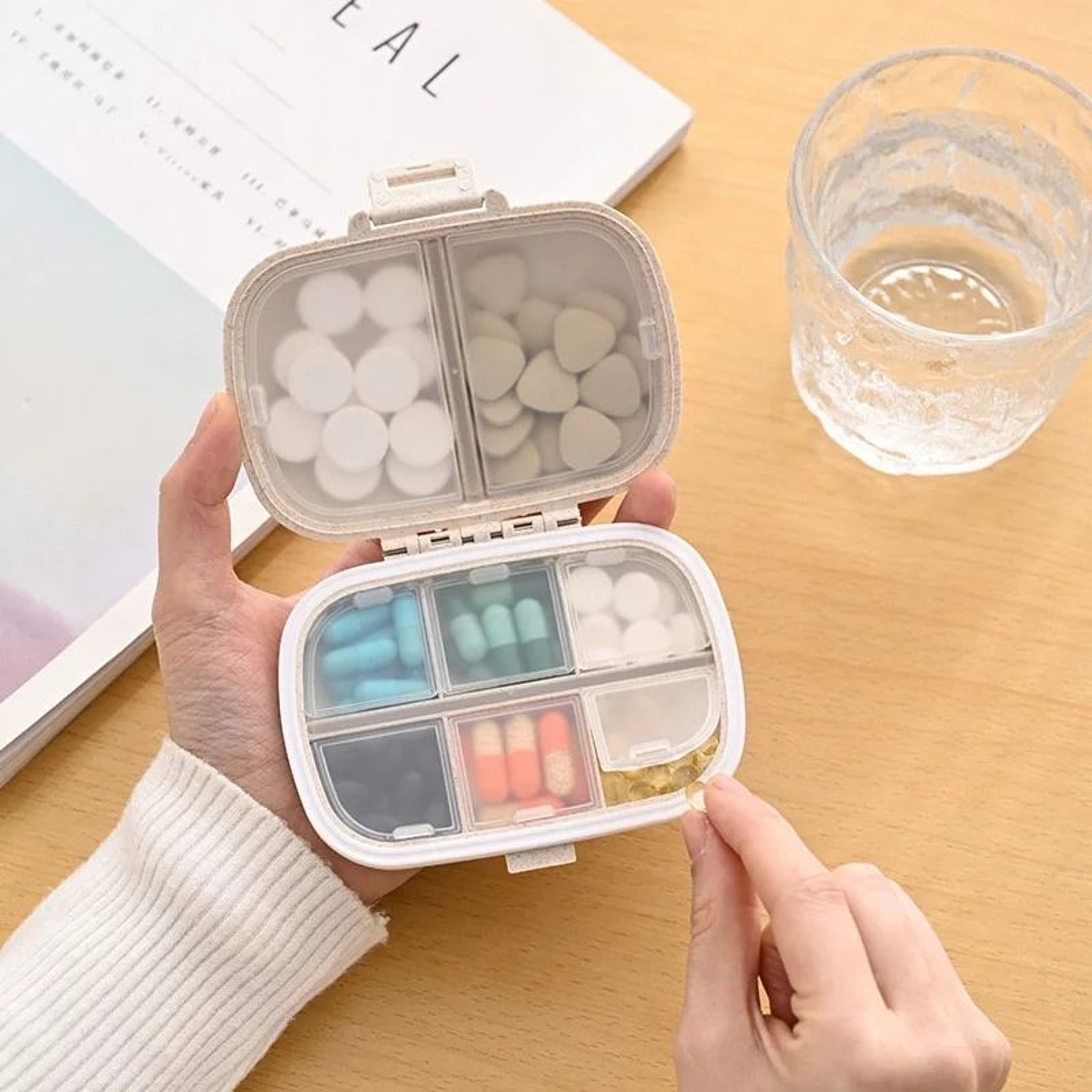 8 Grids Wheat Straw Travel Pill Box  Sealed  MoistureProof Medication Organizer 1