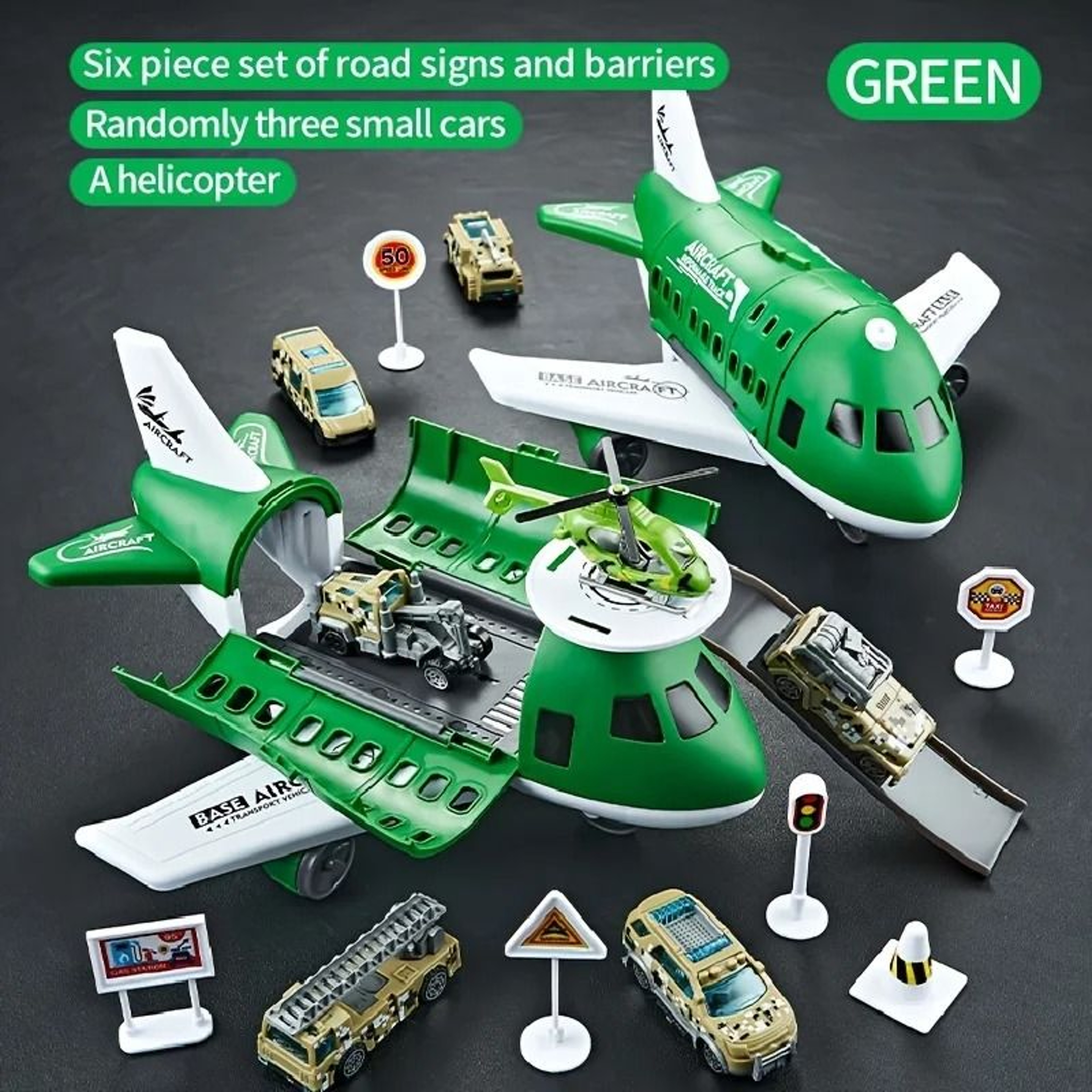 Childrens Airplane Transport Toy Set  Inertial Model With Rescue Cars  Helicopter 8
