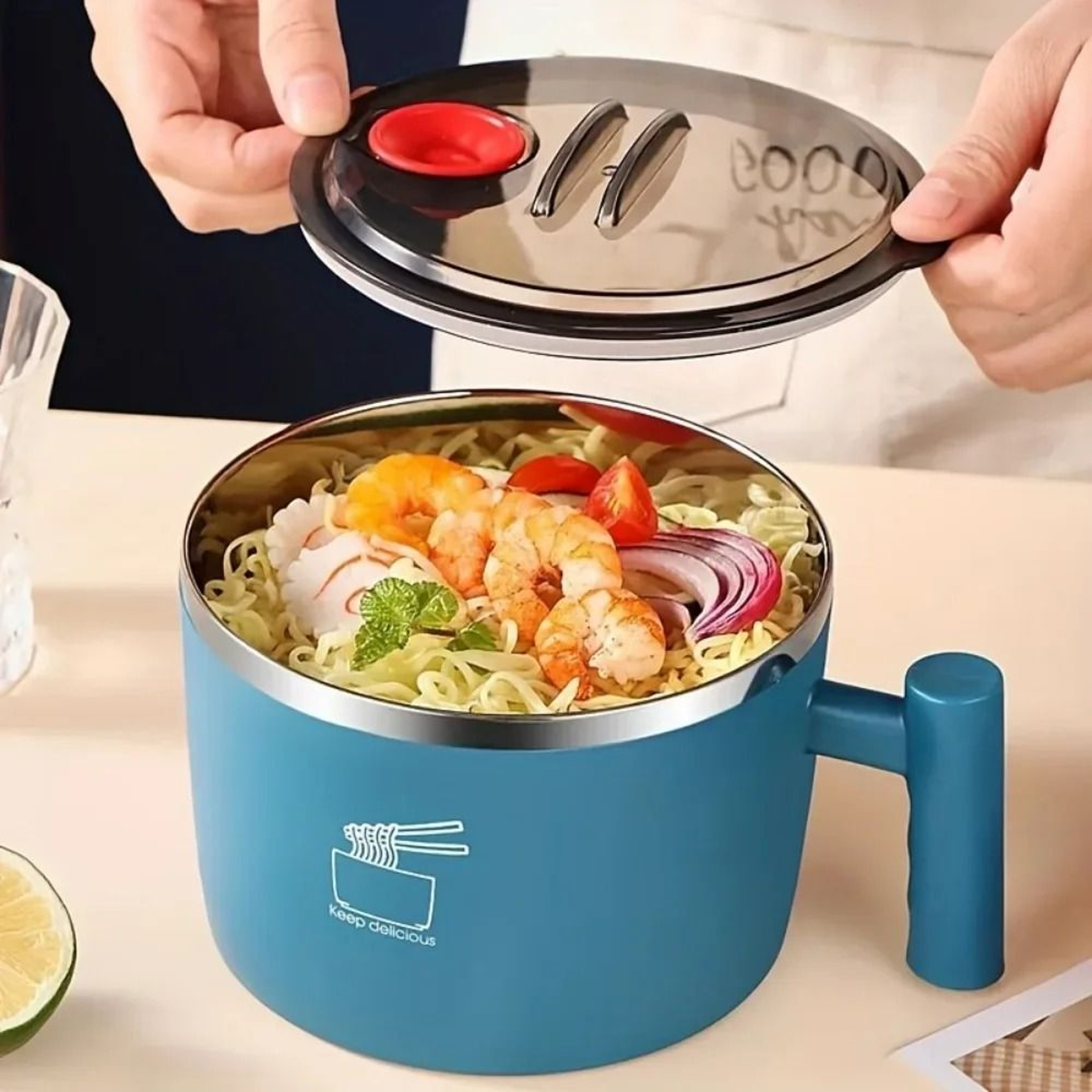 Stainless Steel Ramen Bowl  Insulated Lunch Container  1000ml Large Soup Bowl With Phone Stand 2