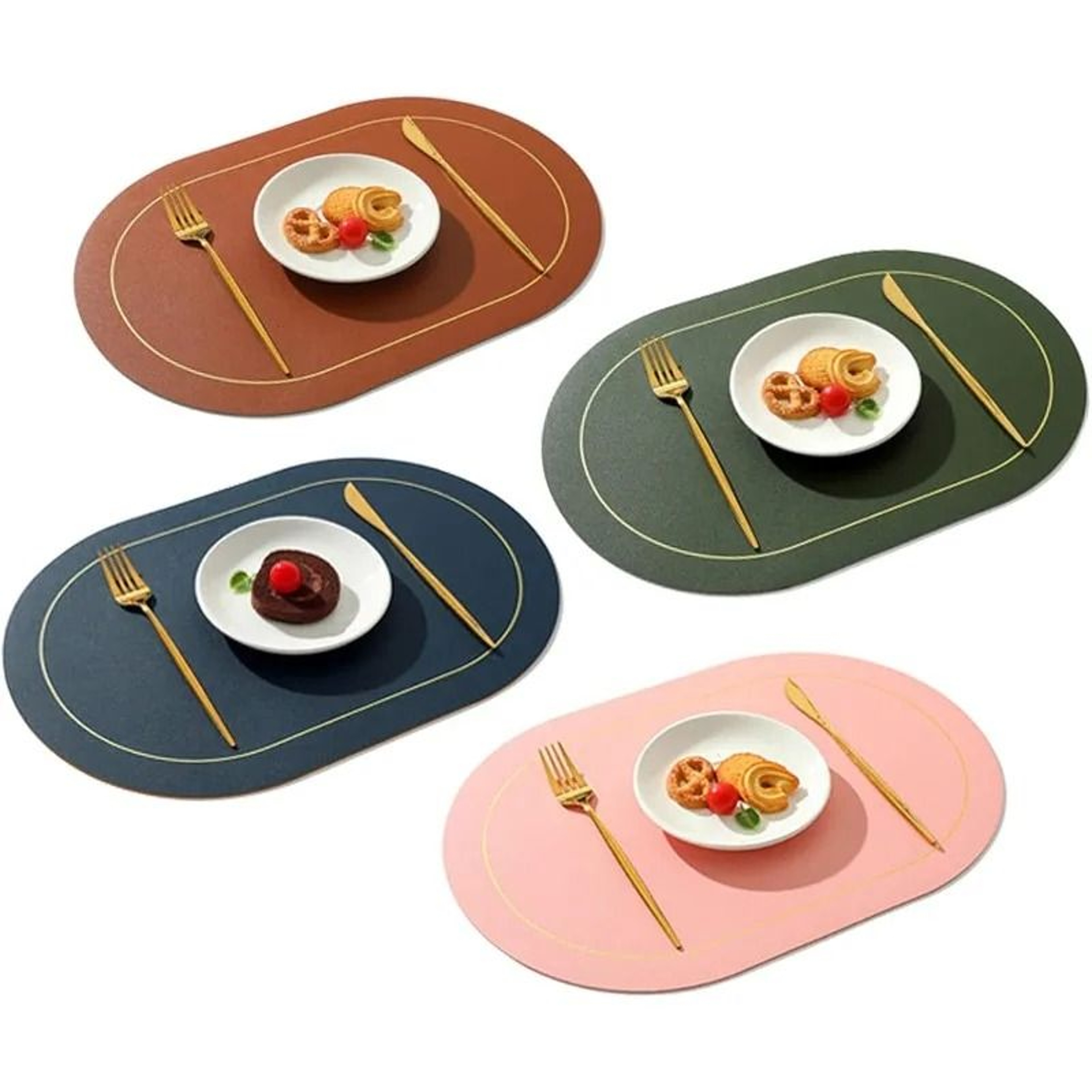 Premium Leather Table Placemats Set  HeatResistant  Waterproof Dining Decor 0