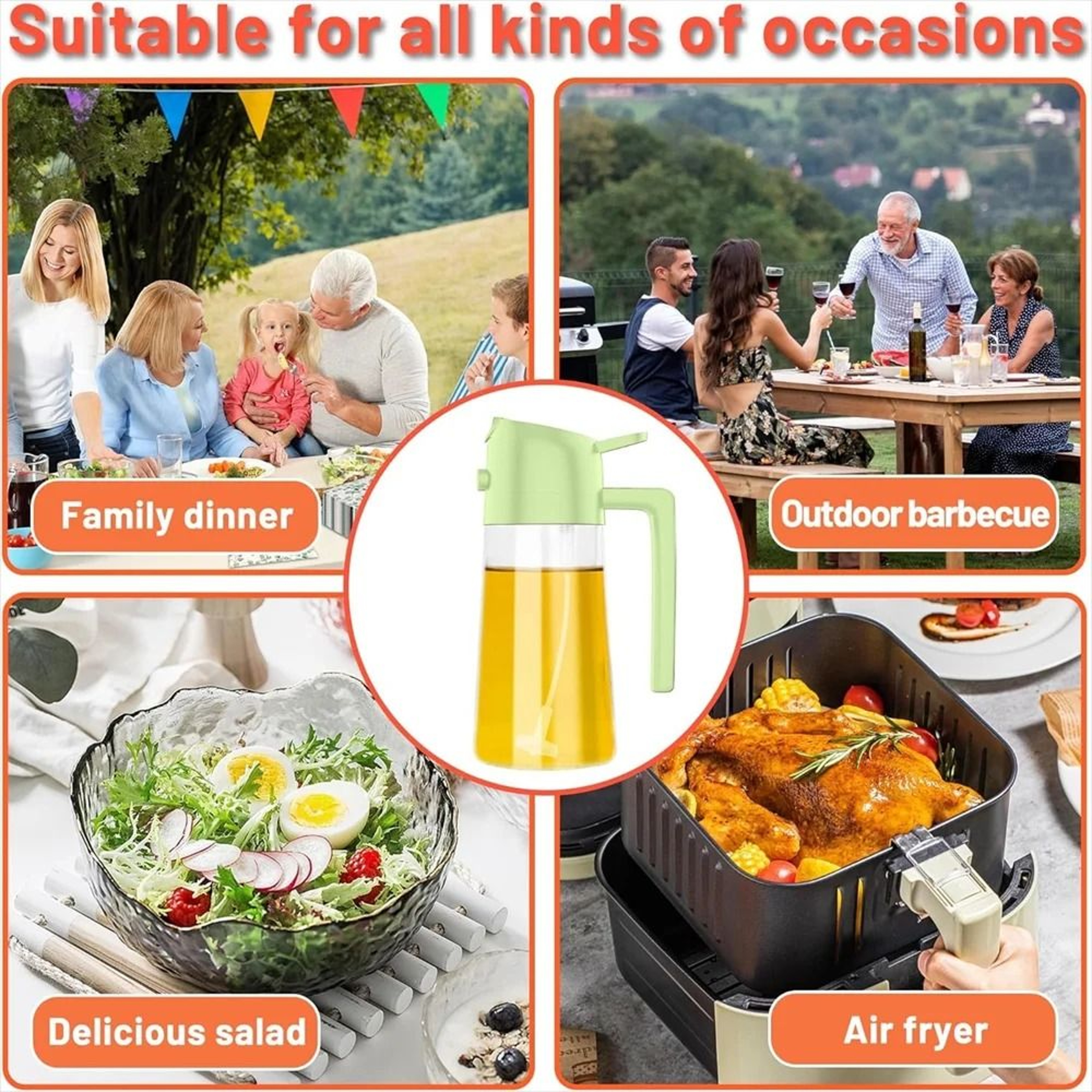 16oz470ML Glass Oil Dispenser  2in1 Automatic Flip Lid Cooking Sprayer 5