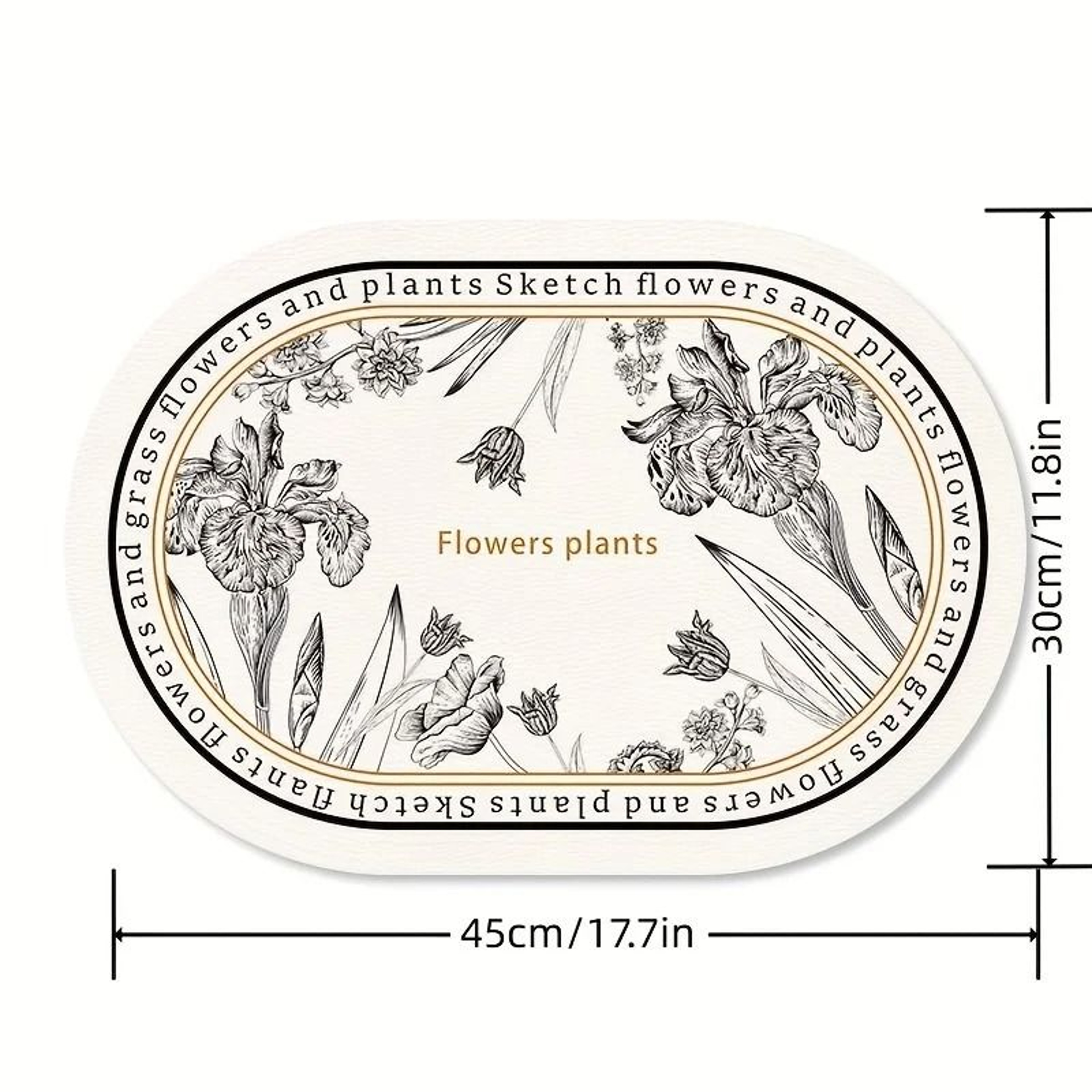 Floral Elliptical PU Leather Placemats  Waterproof  HeatResistant Sketch Flower Table Mats 1