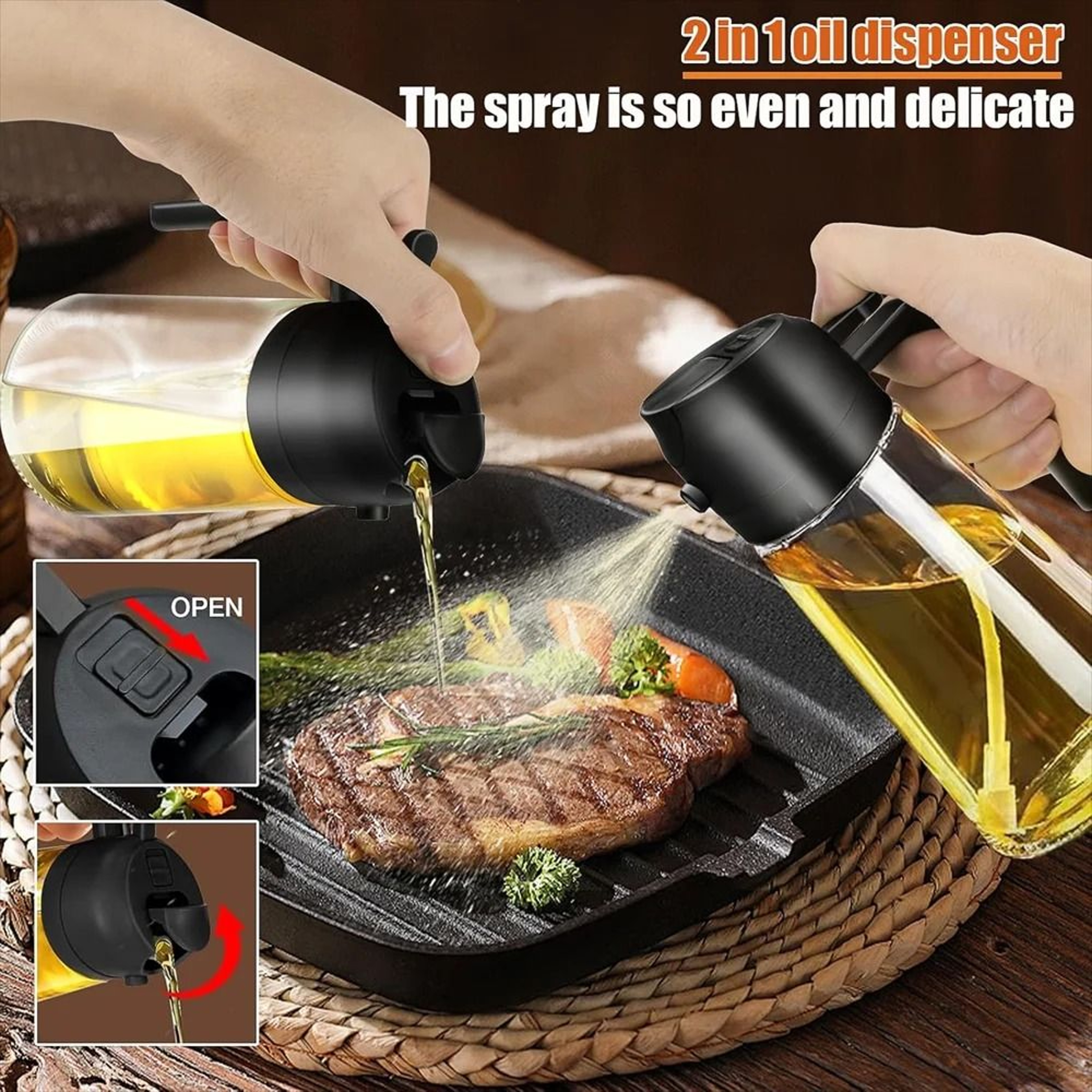 Premium 2in1 Olive Oil Sprayer  Dispenser  16oz470ml Borosilicate Glass Bottle 4