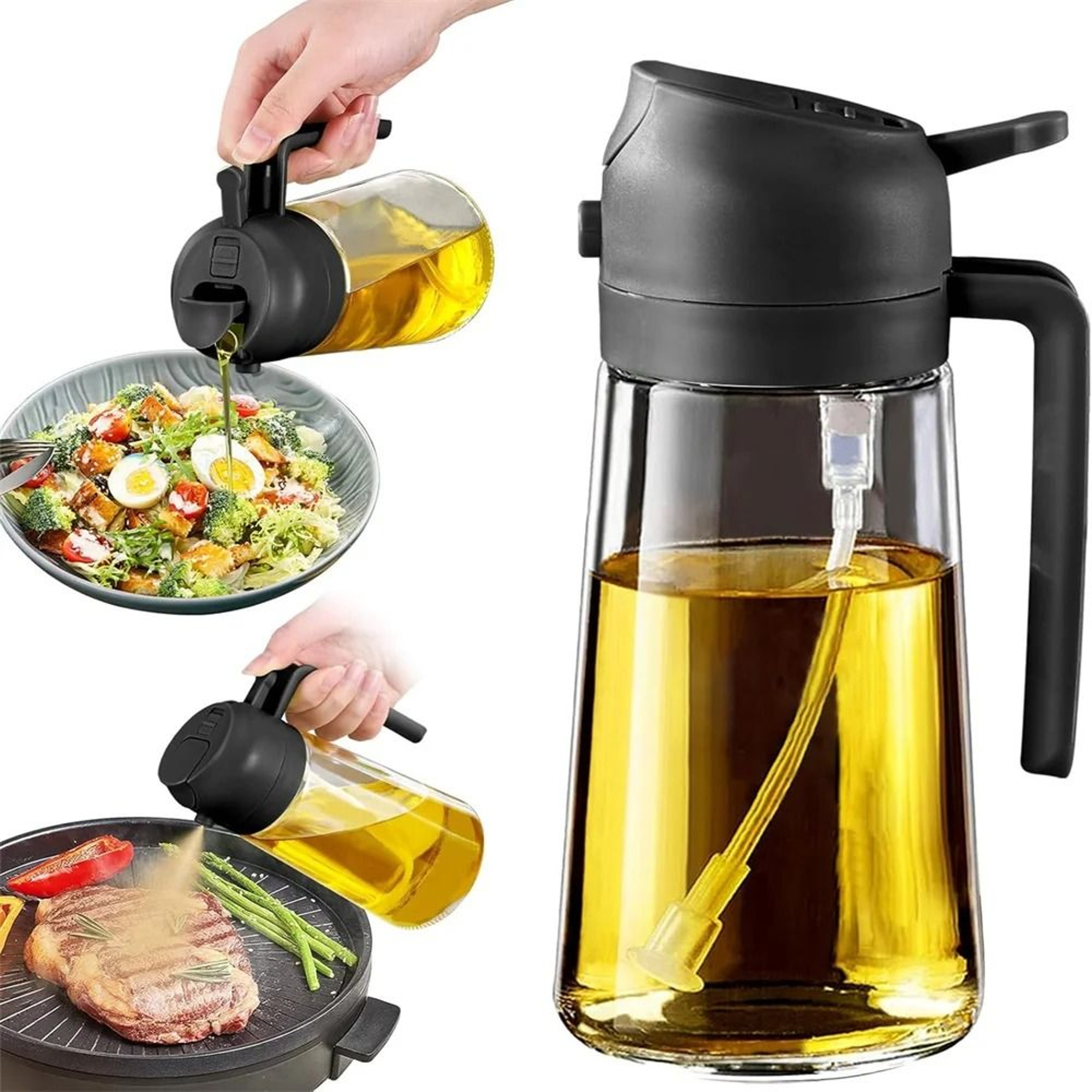 Premium 2in1 Olive Oil Sprayer  Dispenser  16oz470ml Borosilicate Glass Bottle 10