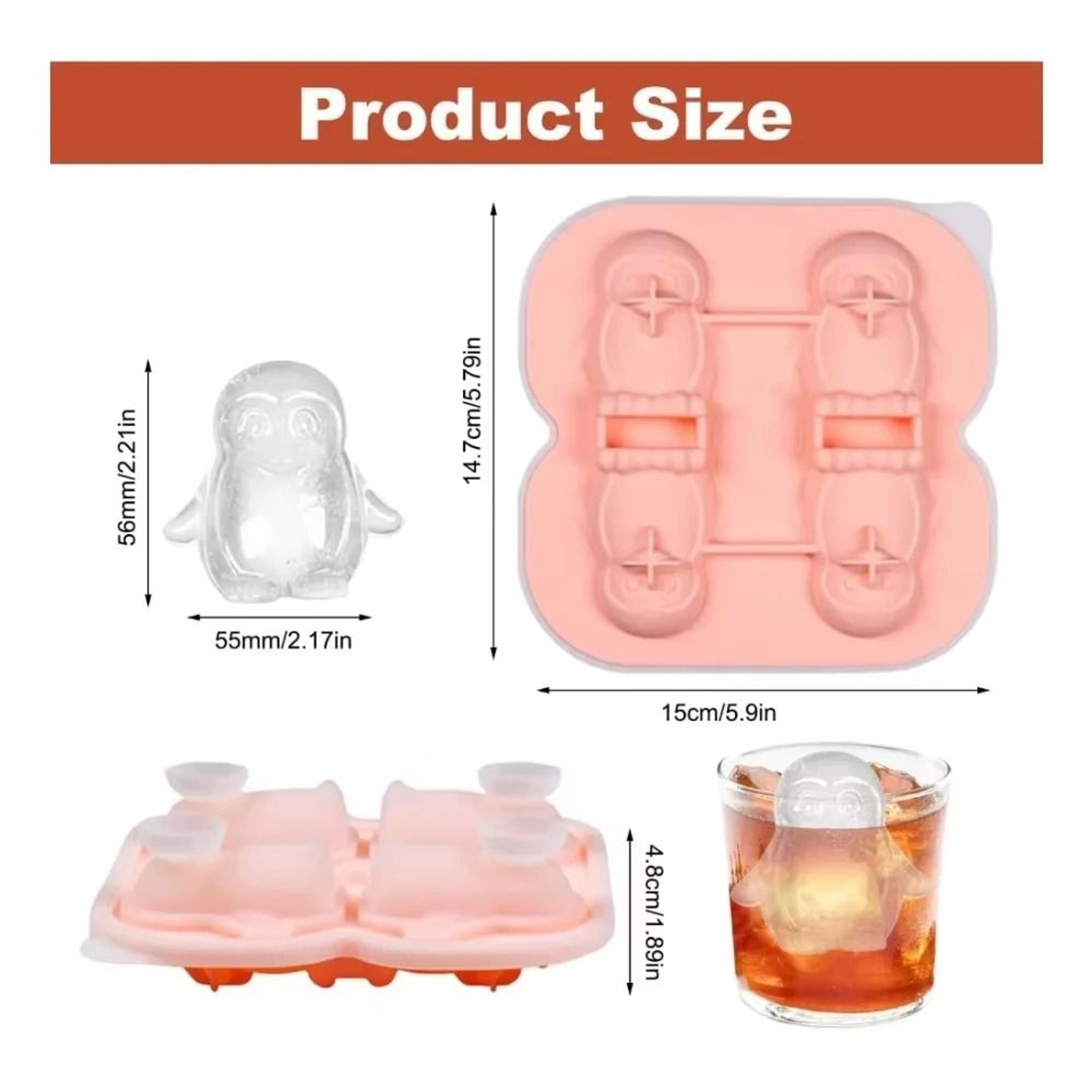 Premium Penguin Silicone Ice Cube Tray  3D Novelty Flower  Animal Mold With LeakProof Lid 1
