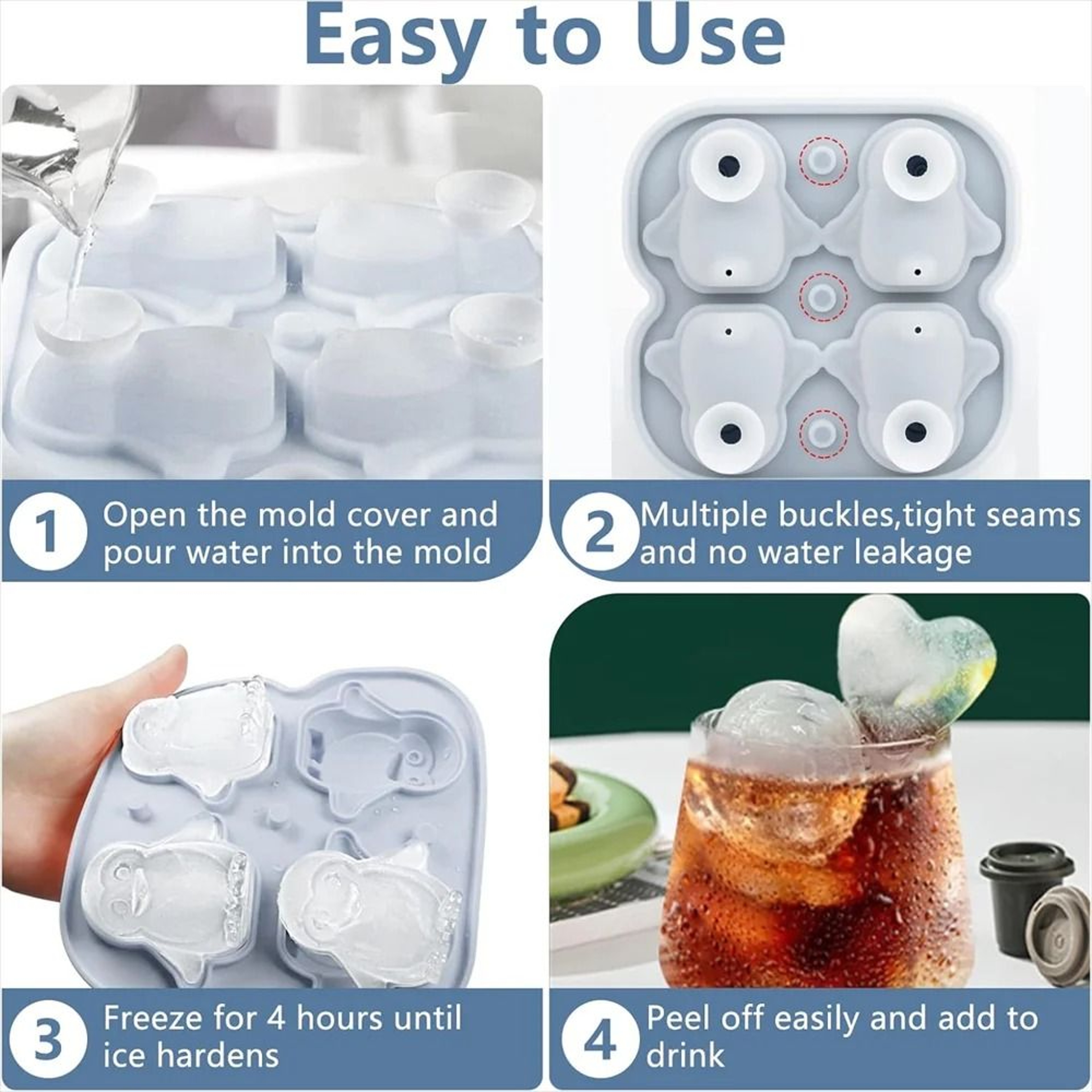Premium Penguin Silicone Ice Cube Tray  3D Novelty Flower  Animal Mold With LeakProof Lid 2