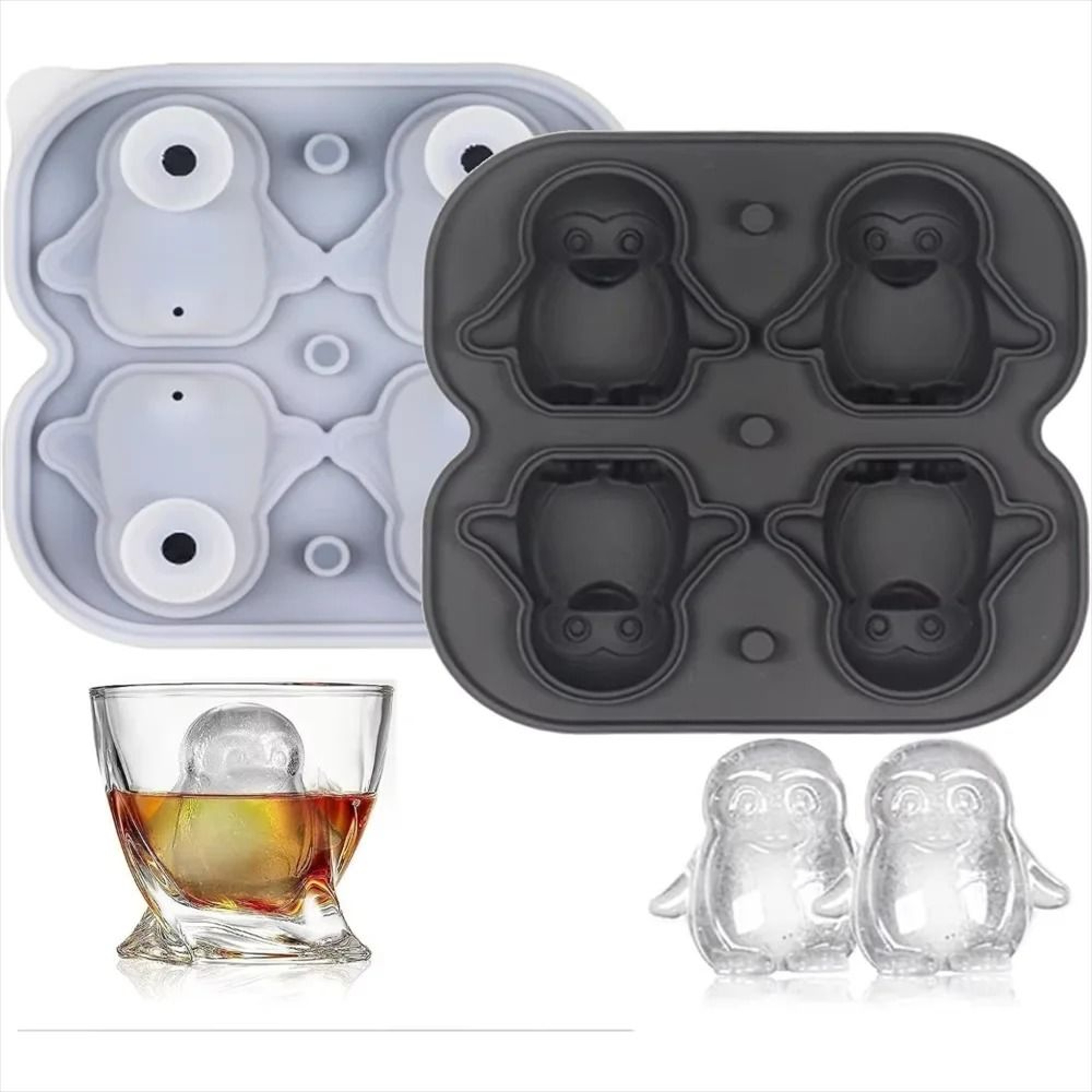 Premium Penguin Silicone Ice Cube Tray  3D Novelty Flower  Animal Mold With LeakProof Lid 6