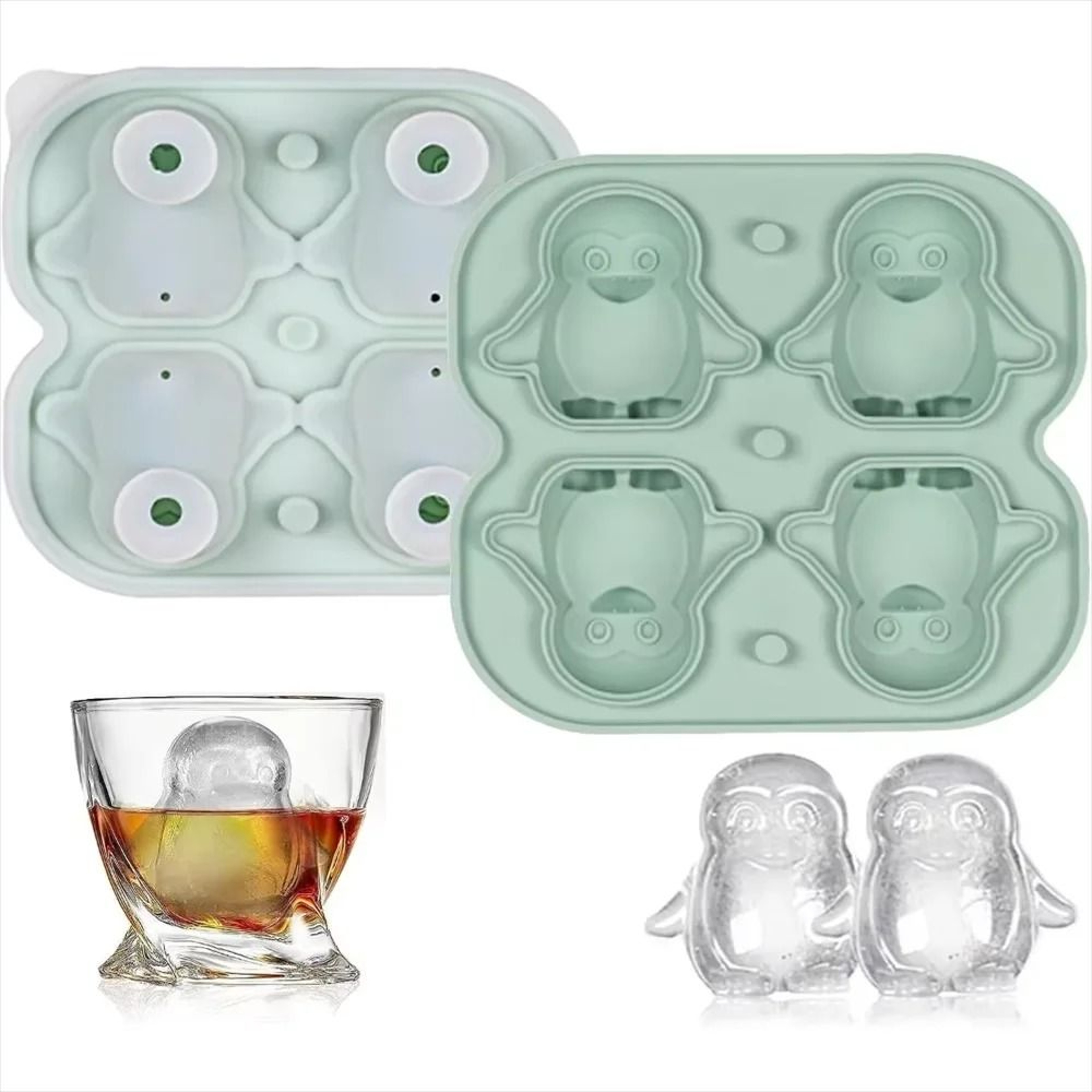 Premium Penguin Silicone Ice Cube Tray  3D Novelty Flower  Animal Mold With LeakProof Lid 7