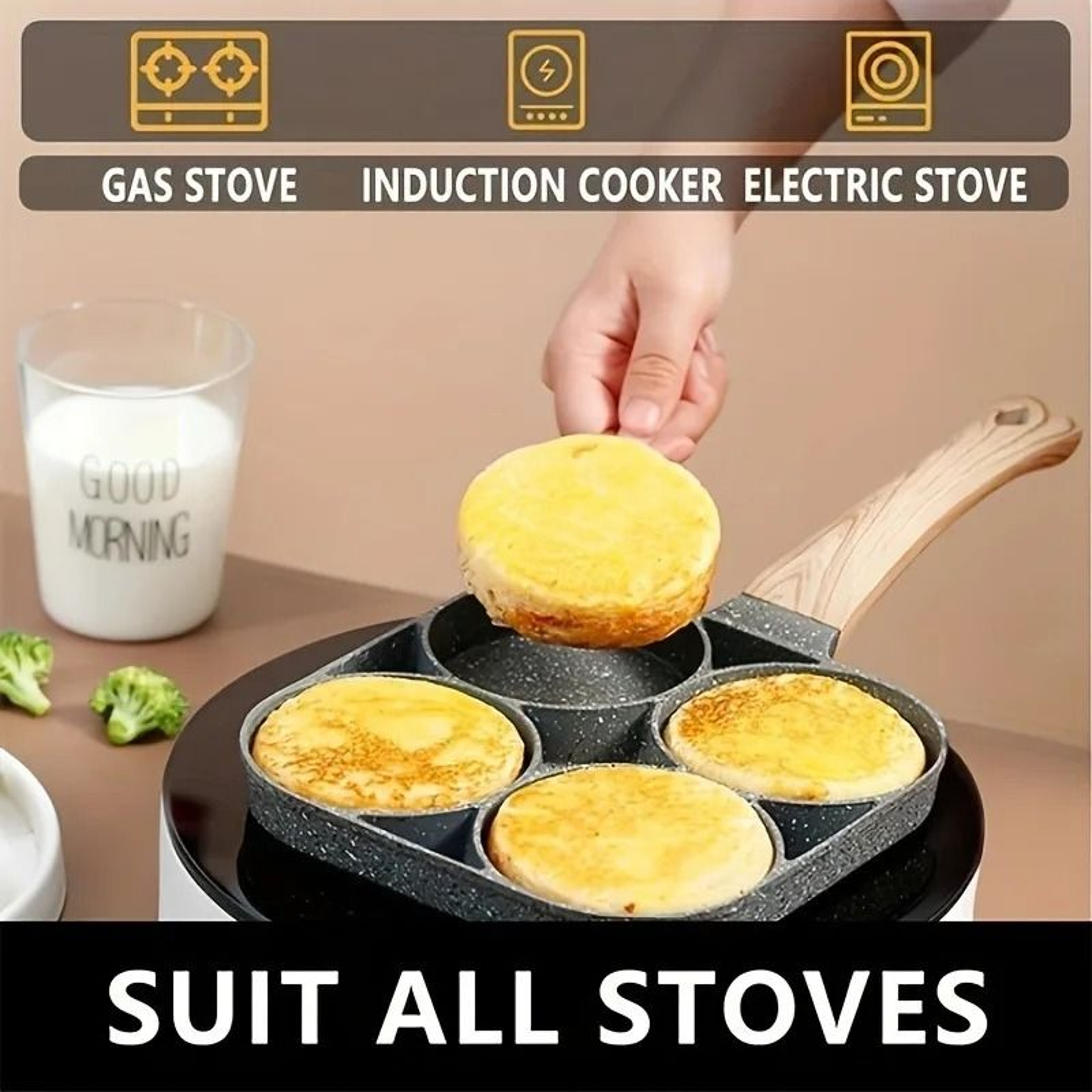 4Cup NonStick Egg Frying Pan  Divided Pancake  Omelette Burger Pan For Breakfast 5