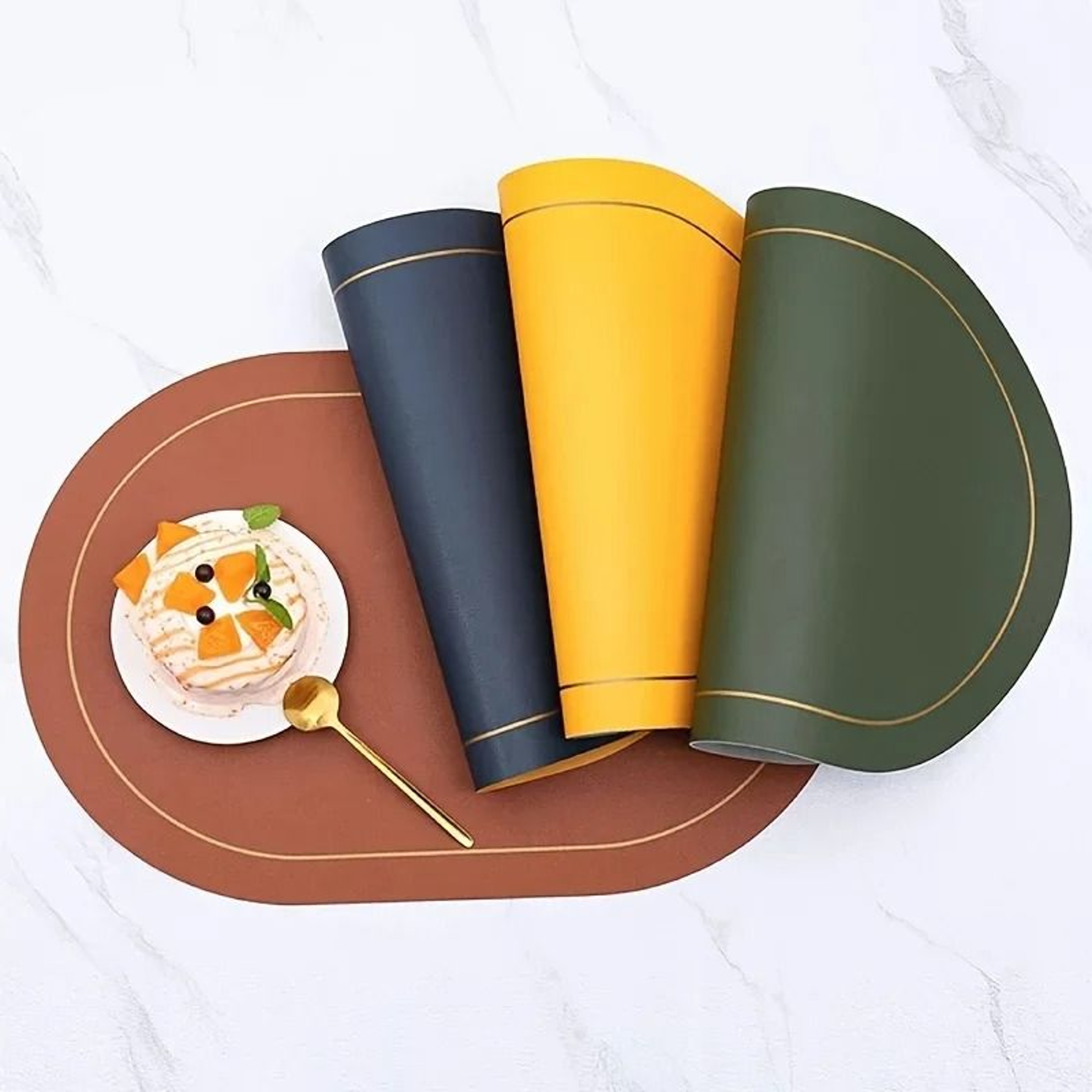 Nordic Style PU Leather Placemats  Waterproof  HeatInsulating Dining Table Set 0