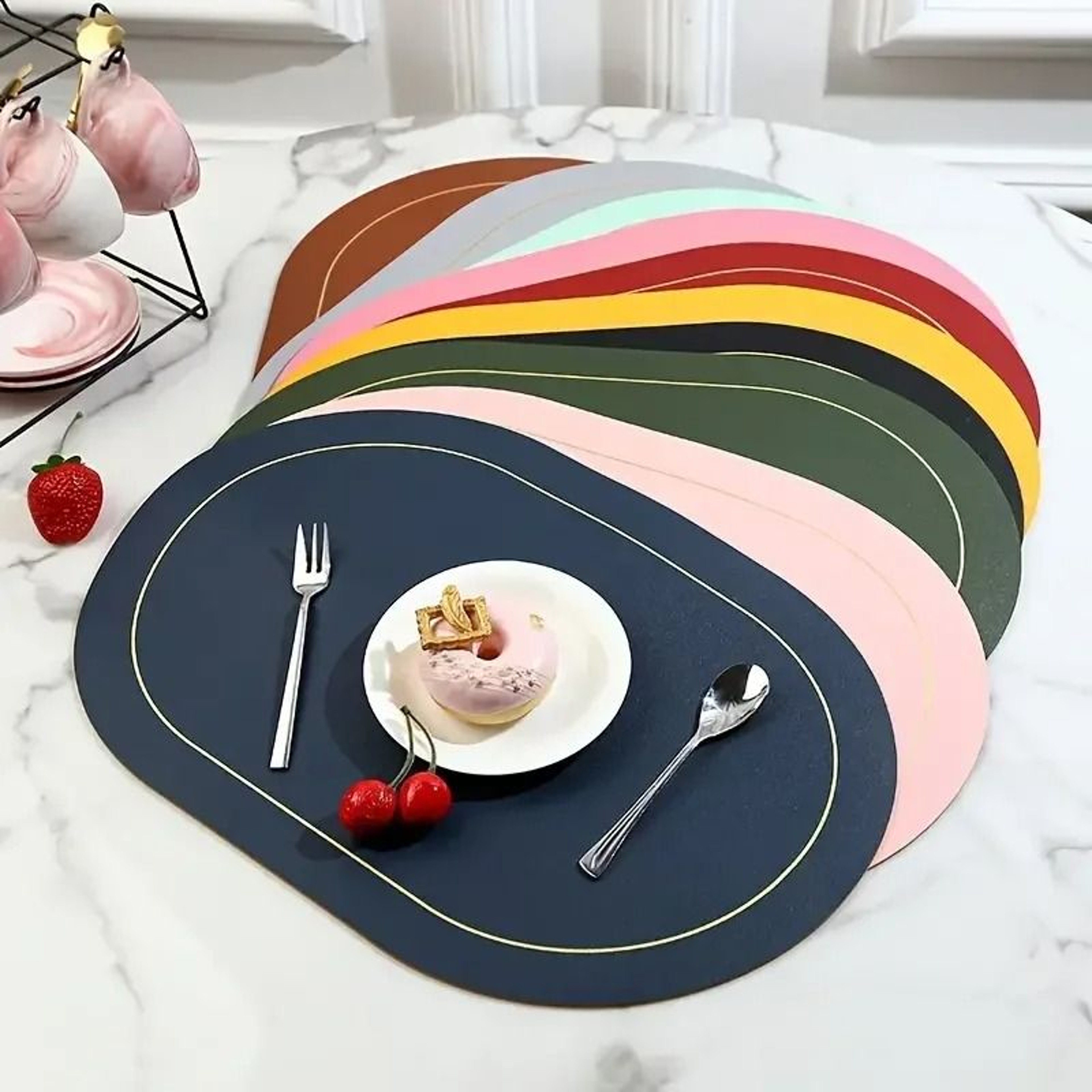Nordic Style PU Leather Placemats  Waterproof  HeatInsulating Dining Table Set 5