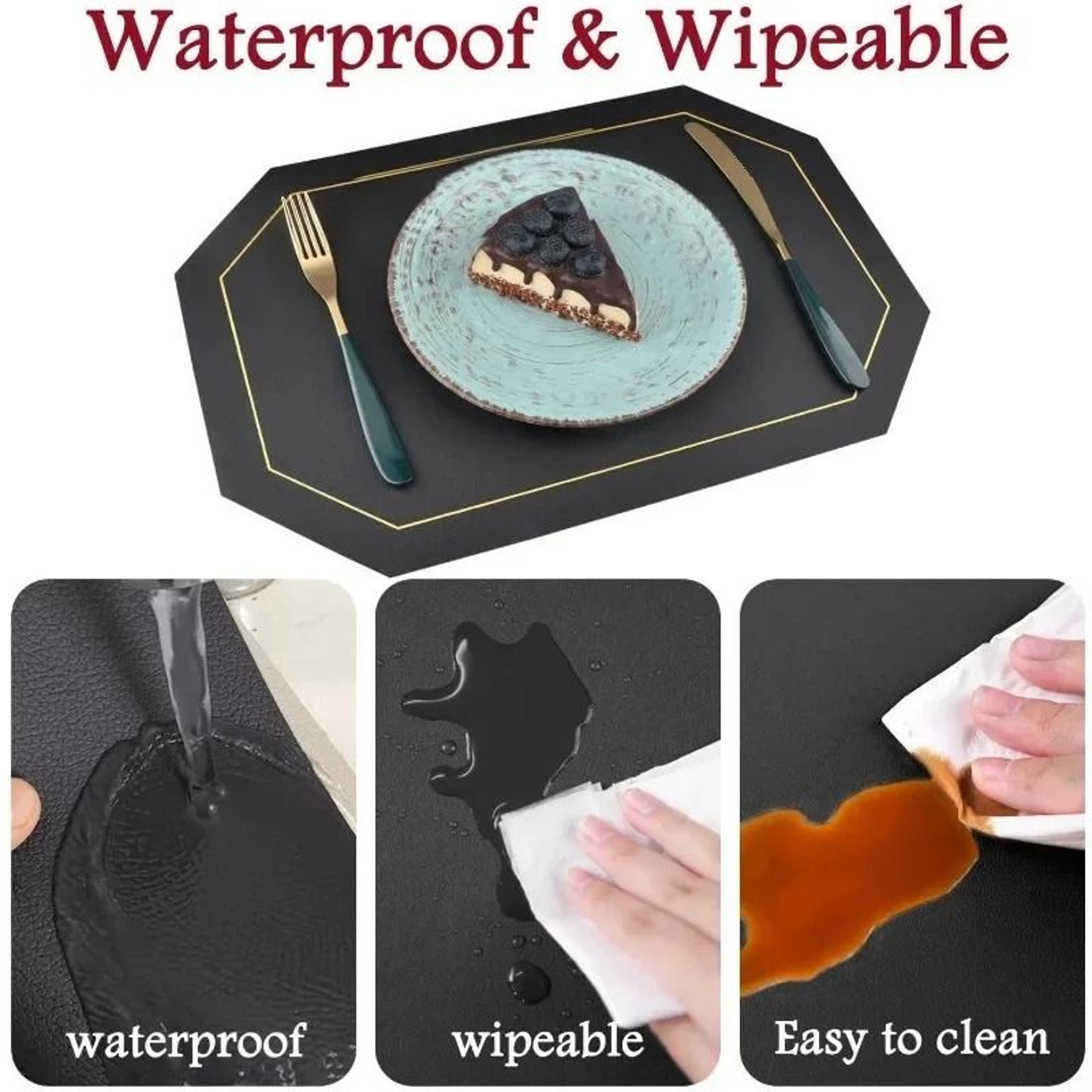 Premium Faux Leather Placemats  Waterproof OilResistant  HeatInsulating Dining Table Mats 2