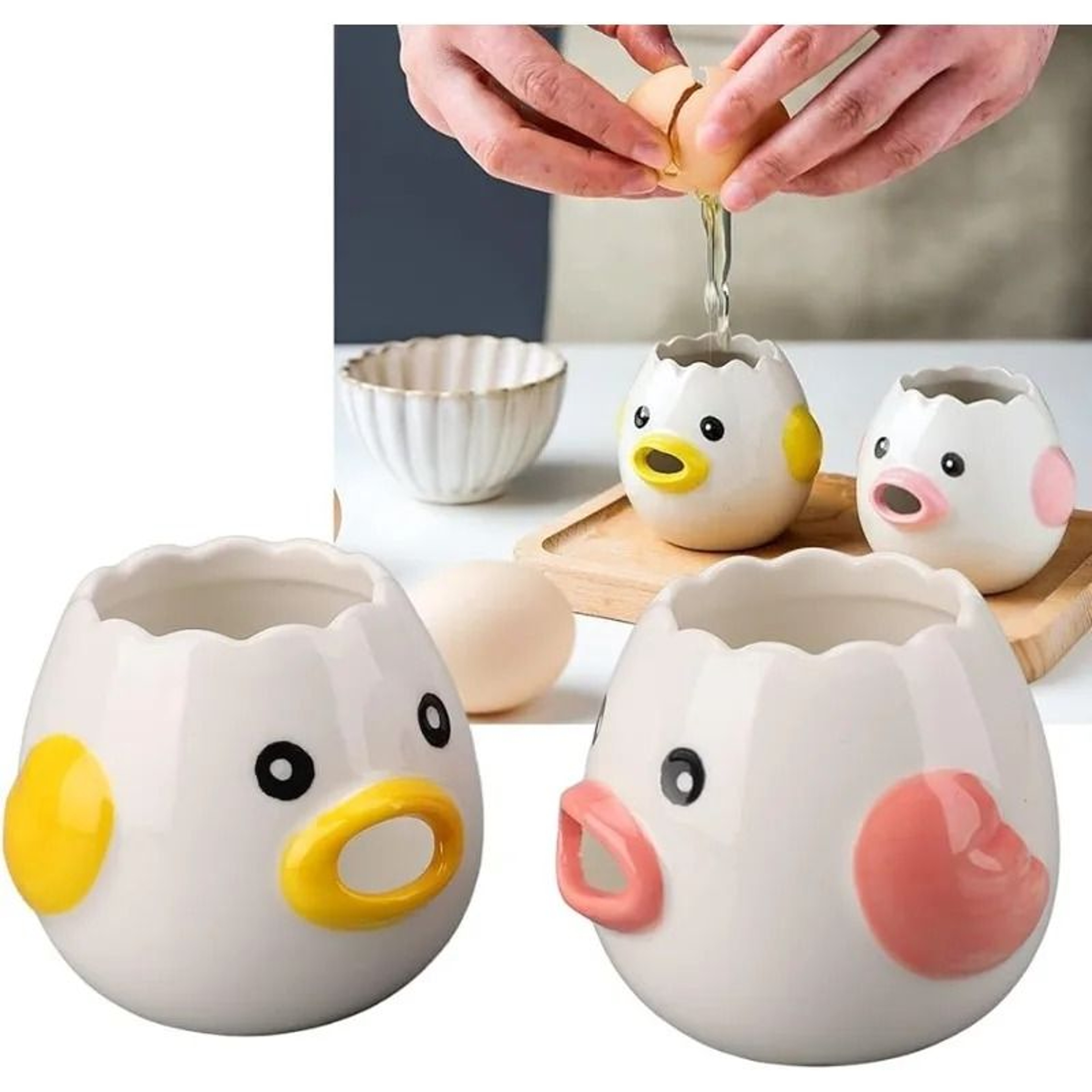 Premium Ceramic Cartoon Egg Separator  Creative Mini Egg White  Yolk Filter Kitchen Tool 0