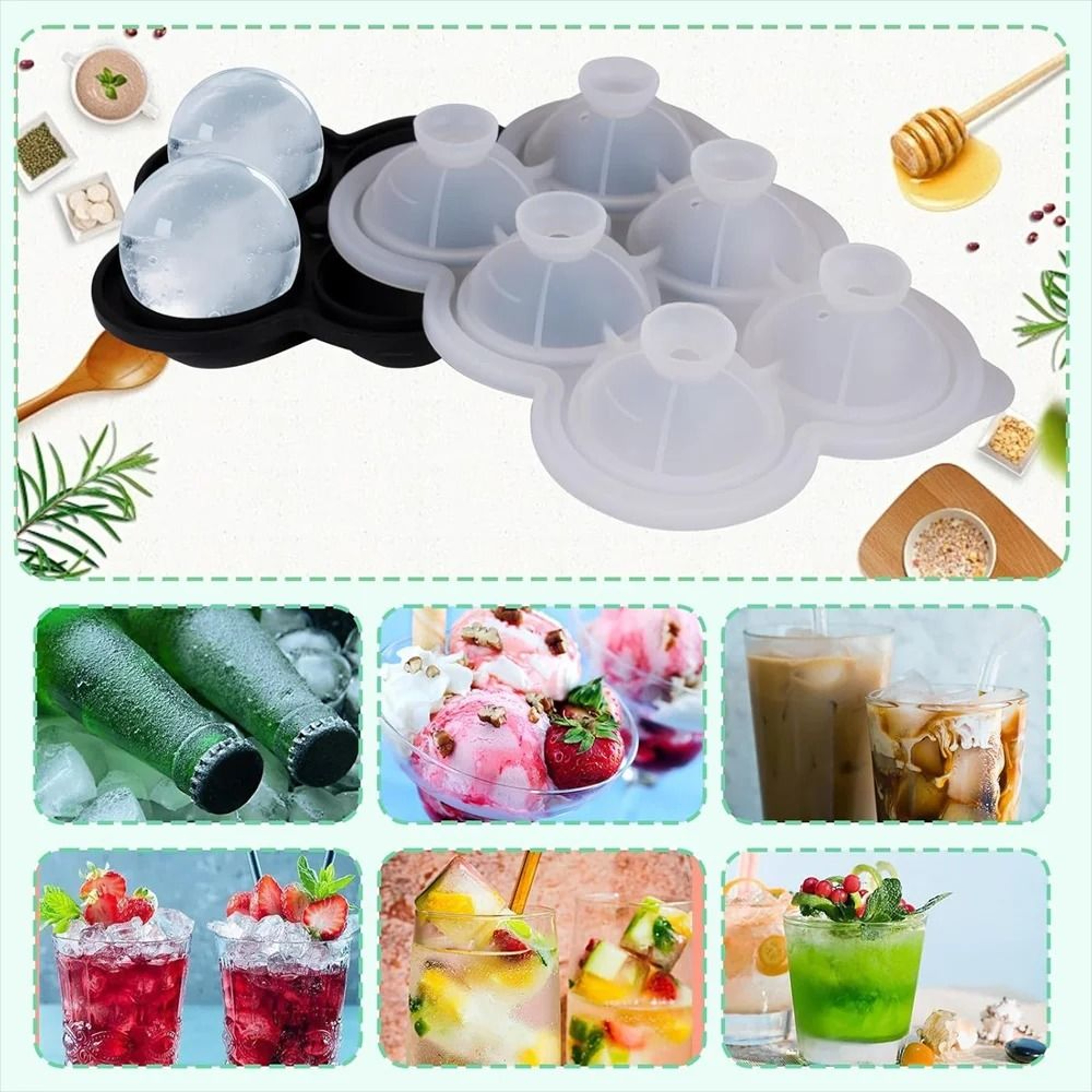 Premium Large Round Ice Ball Maker  BPAFree Silicone Mold For SlowMelting Craft Cocktails 5