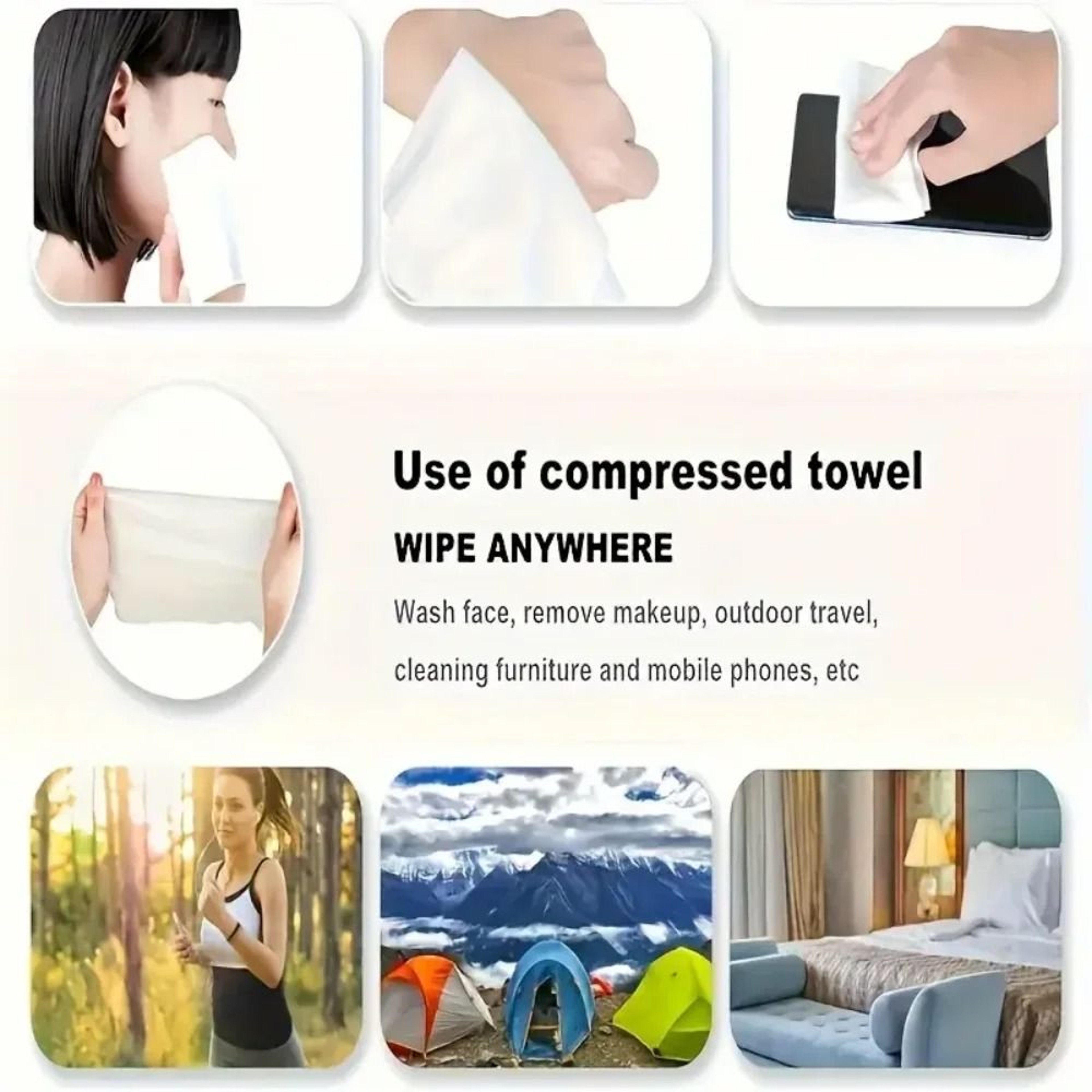 Premium Compressed Cotton Face Towels  UltraPortable Mini Wet Wipes For Travel Home  Outdoors 3