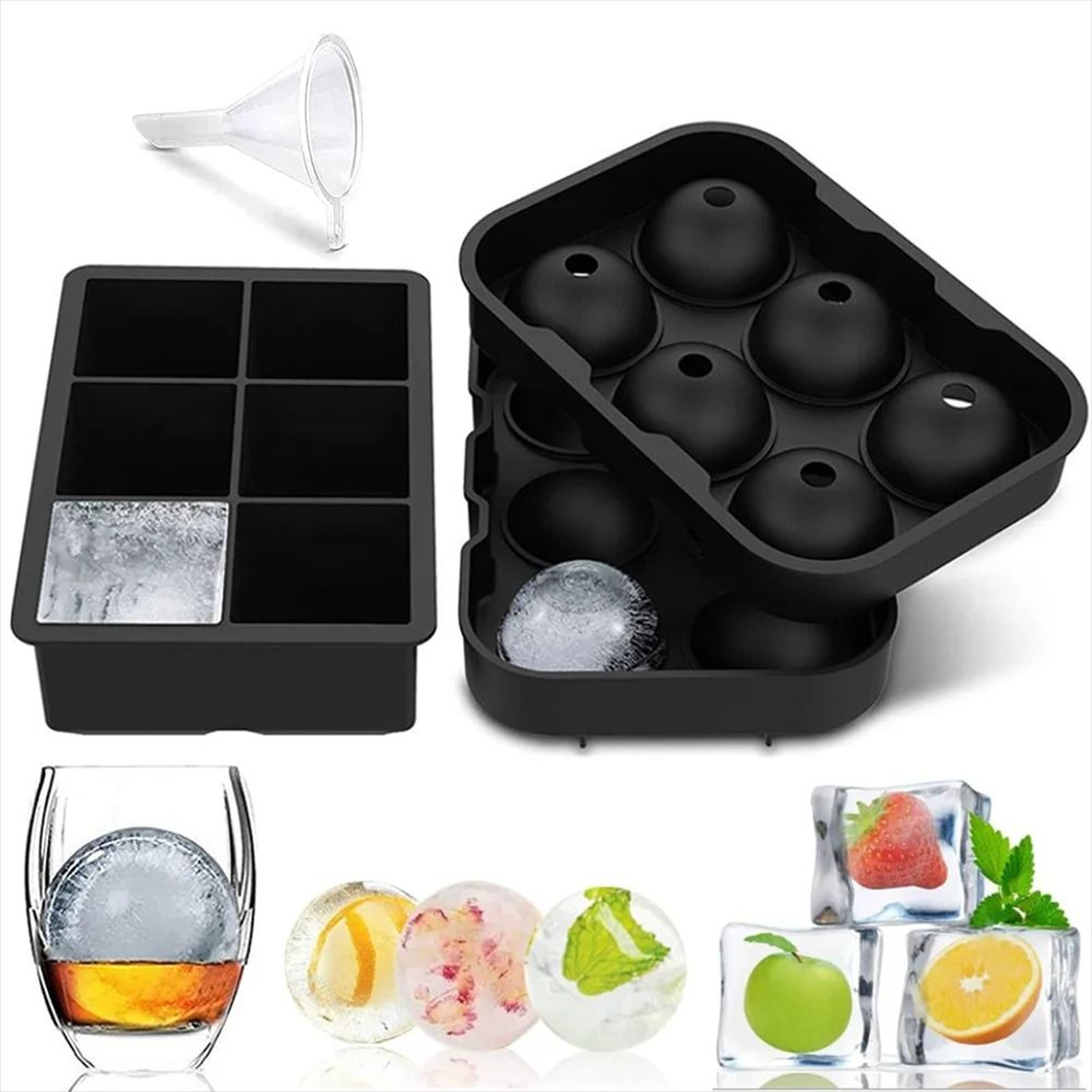Premium DualStyle Silicone Ice Mold Set  Large Square  Round Sphere Makers For Whiskey  Cocktails 0