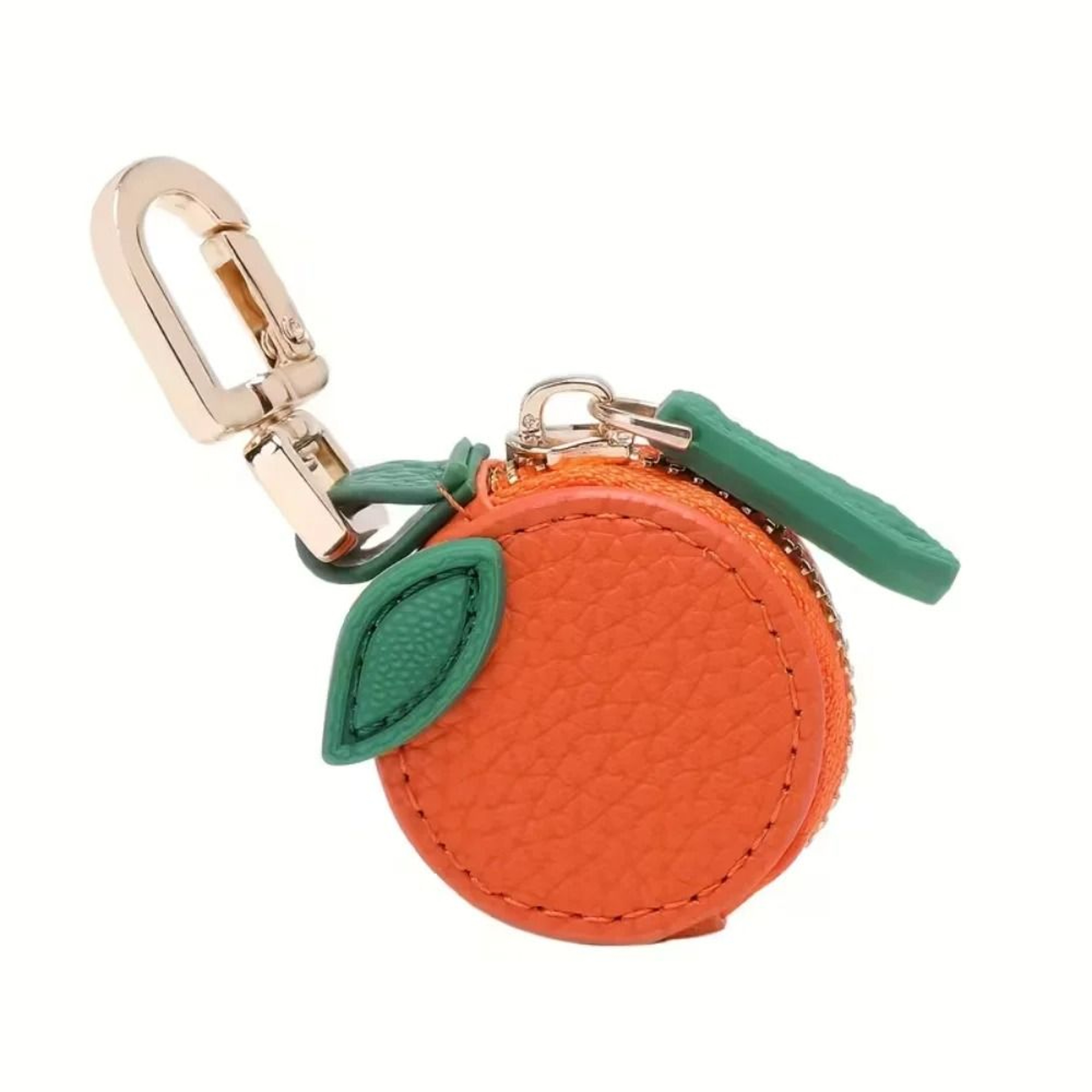 Premium Mini Leather Fruit Coin Wallet  Chic Orange Keychain Backpack Charm  Gift Label 7