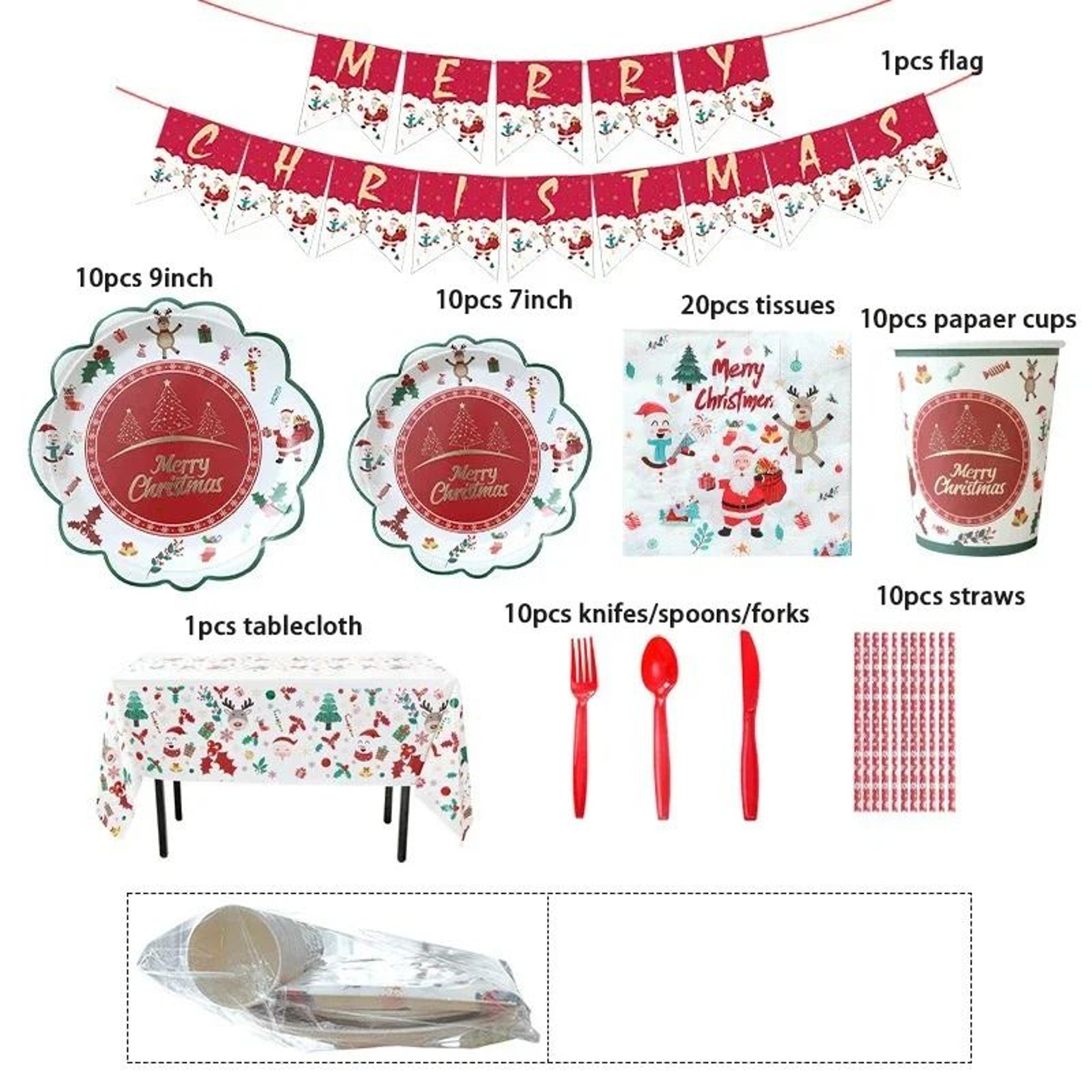 JUSTINLAU Deluxe Christmas Cutlery  Disposable Tableware Set  Festive Plates Cups  Decor 8