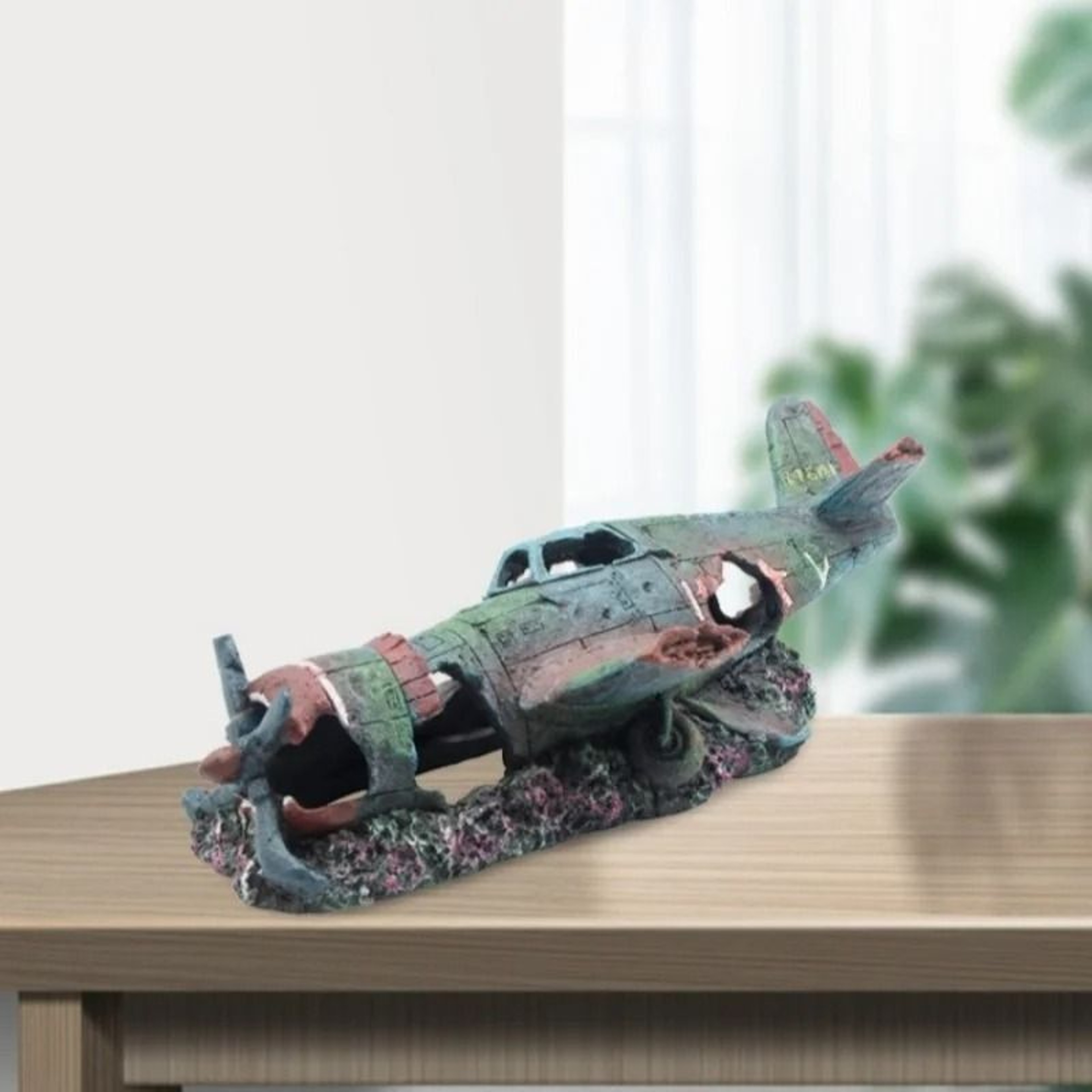Artificial Plane Wreckage Aquarium Ornament  Resin Shelter House For Fish Tank Landscaping 0