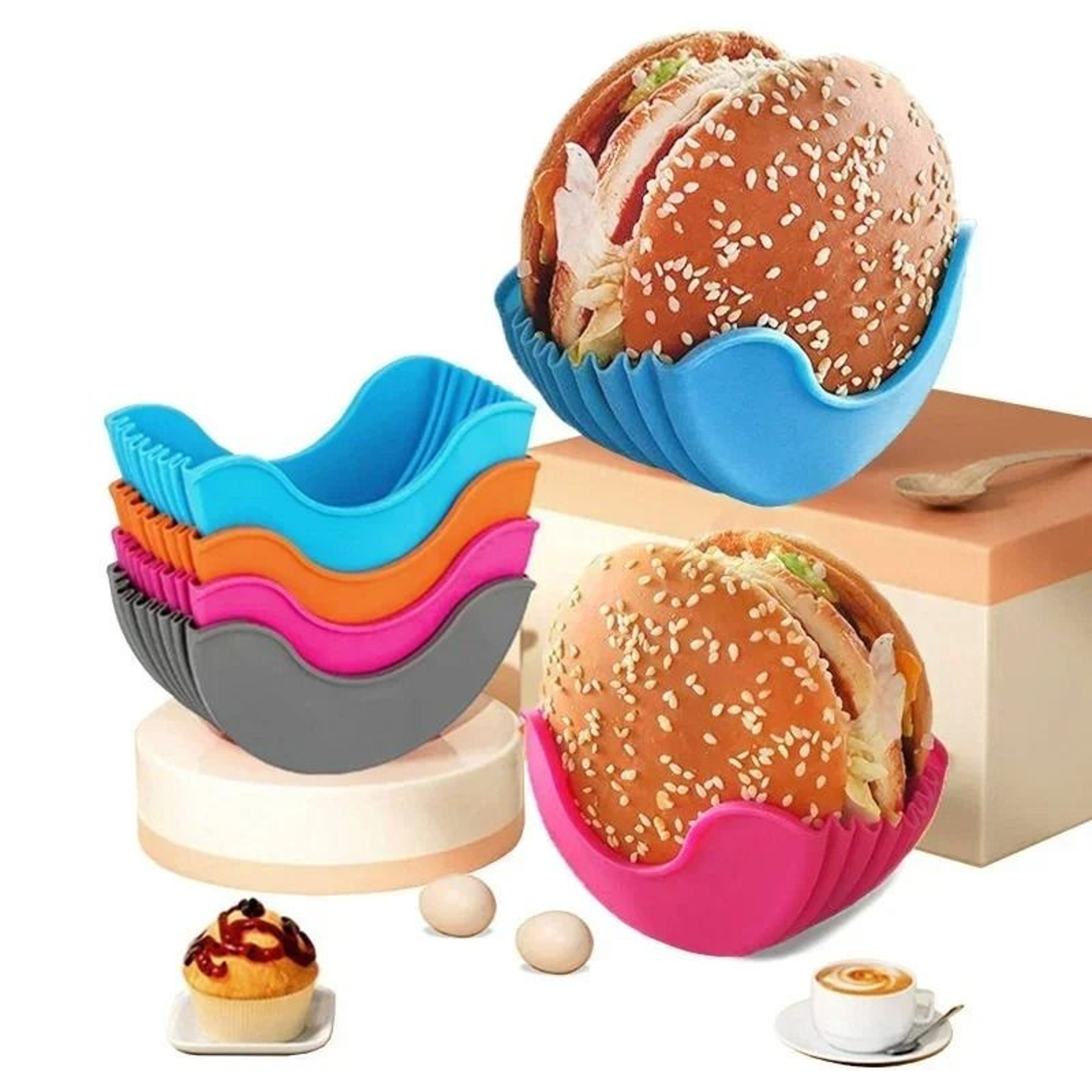 Reusable Silicone Burger Tray  Flexible Burger Holder Shelf  Sandwich Rack For Kitchen  Dining 1